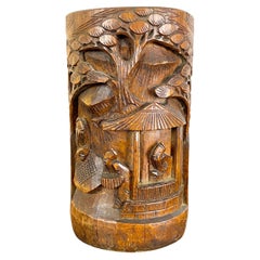 Antique Vase / pot à pinceau / bitong en bambou sculpté - Chine - Qing 950XIXth