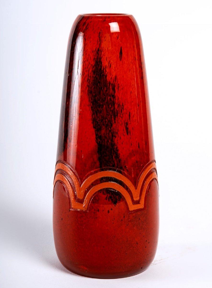 Français Vase en verre poudré - Motifs gravés à l'acide - Signé Legras - Période : Art nouveau en vente