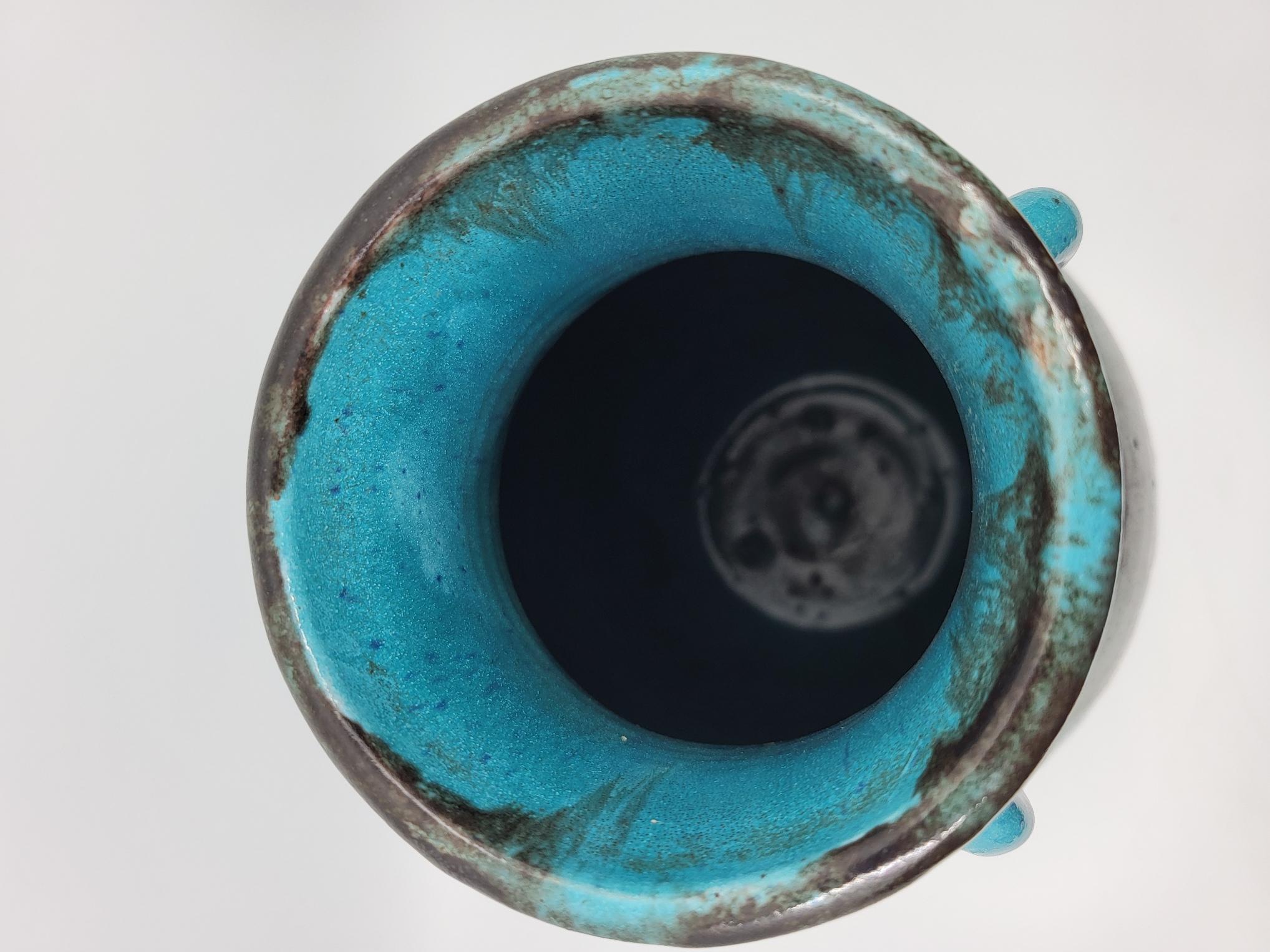 Vase Primavera Colette Guéden en céramique bleu Francais Art Déco 20th Century For Sale 4