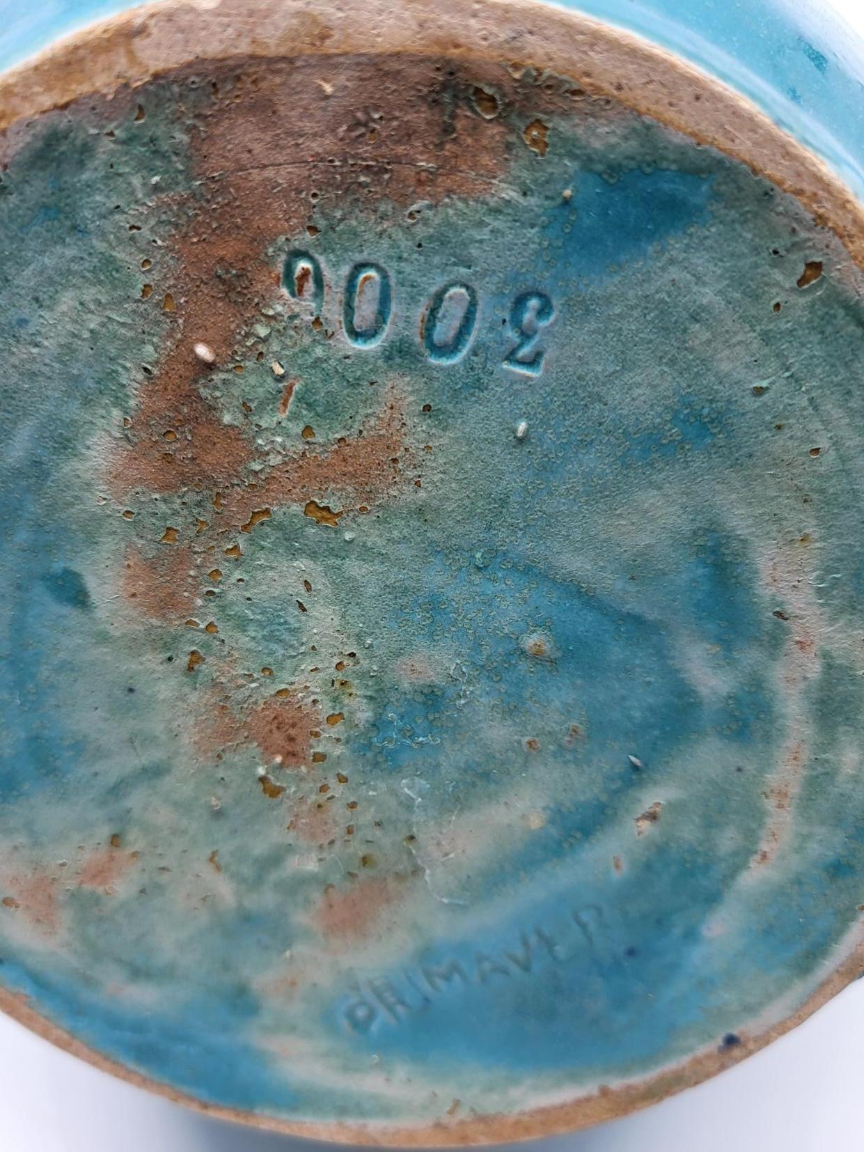 Vase Primavera Colette Guéden en céramique bleu Francais Art Déco 20th Century For Sale 7