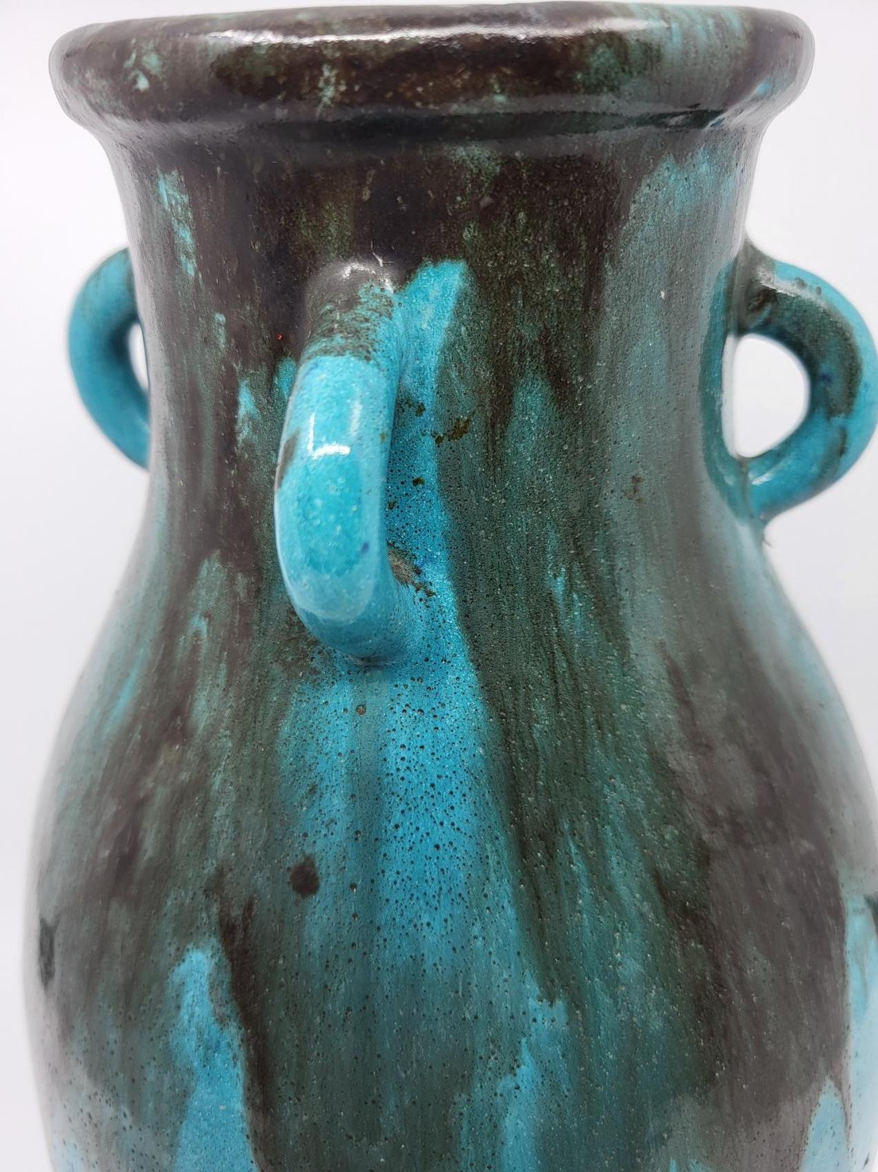 Enameled Vase Primavera Colette Guéden en céramique bleu Francais Art Déco 20th Century For Sale