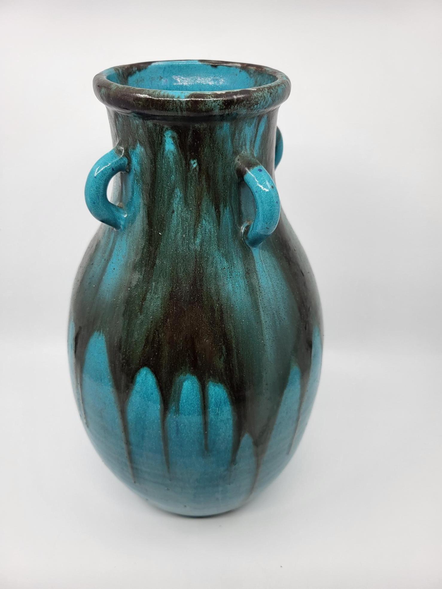 Vase Primavera Colette Guéden en céramique bleu Francais Art Déco 20th Century For Sale 2