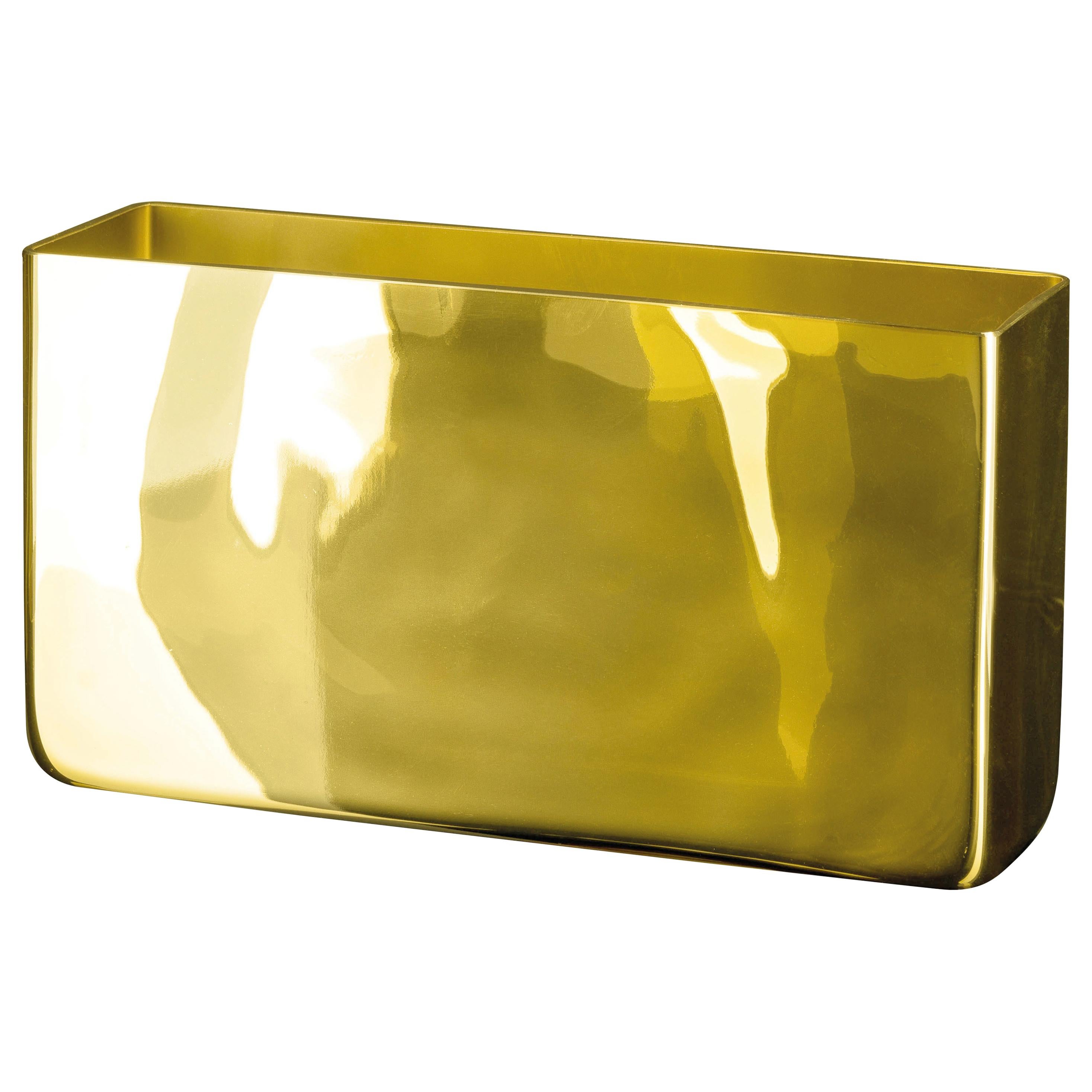 Vase Rectangular Wallet, Gold Color, in Glass, Italy
