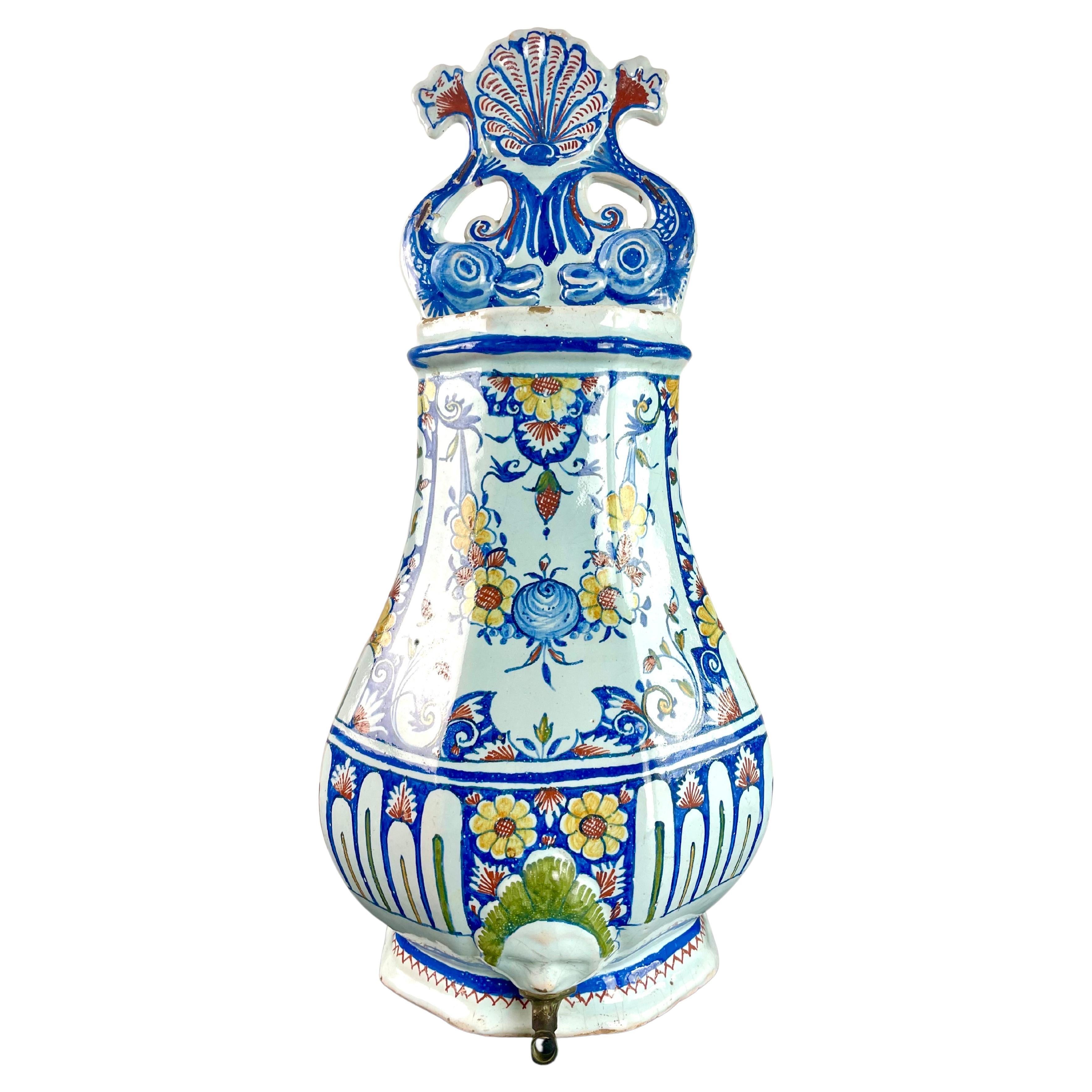 Vase - Rouen earthenware fountain, flower pot - blue white - 18th century France For Sale