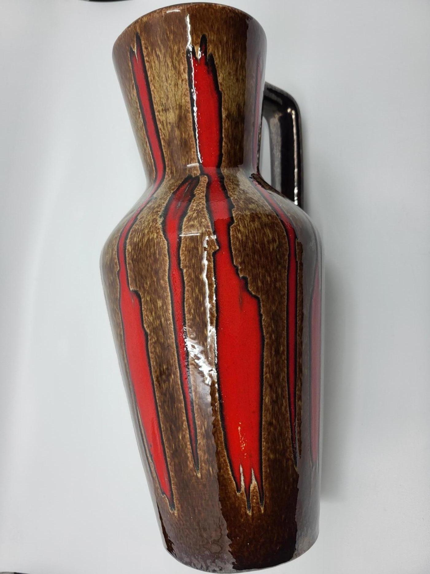 Vaso Scheurich Keramik modèle 407 en céramique marron et rouge Allemagne 1960 in vendita 2