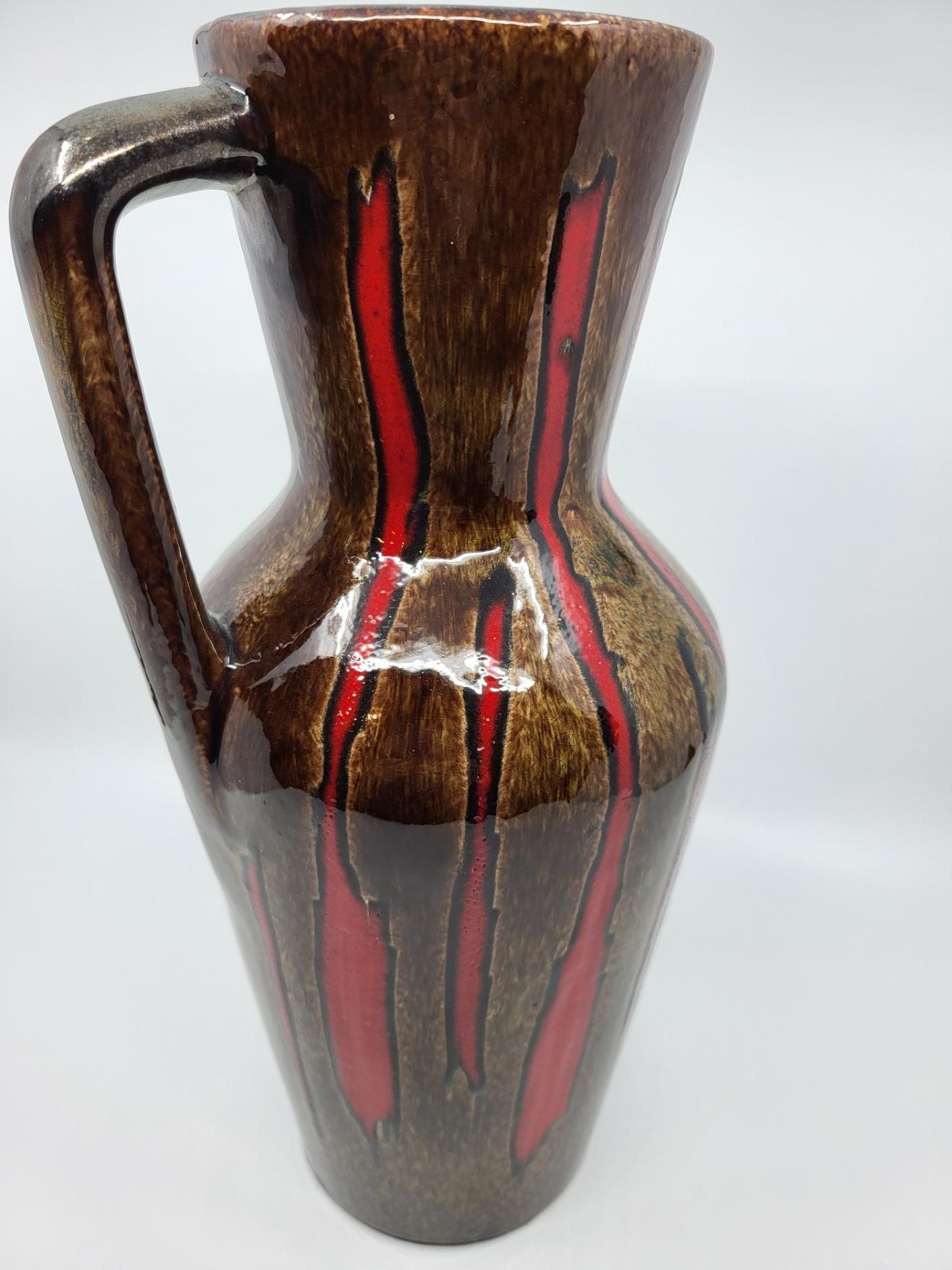 Altro Vaso Scheurich Keramik modèle 407 en céramique marron et rouge Allemagne 1960 in vendita