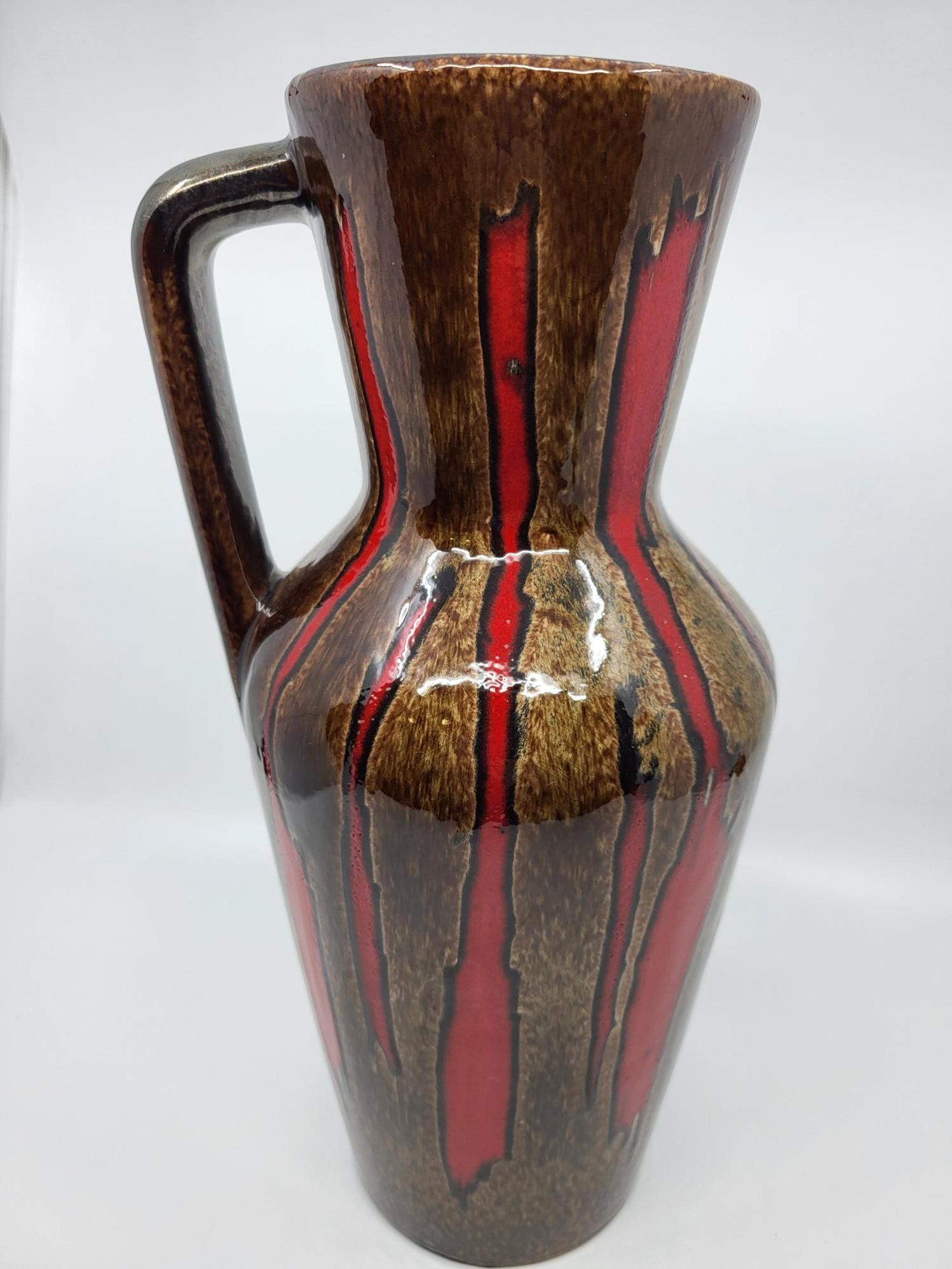 Tedesco Vaso Scheurich Keramik modèle 407 en céramique marron et rouge Allemagne 1960 in vendita