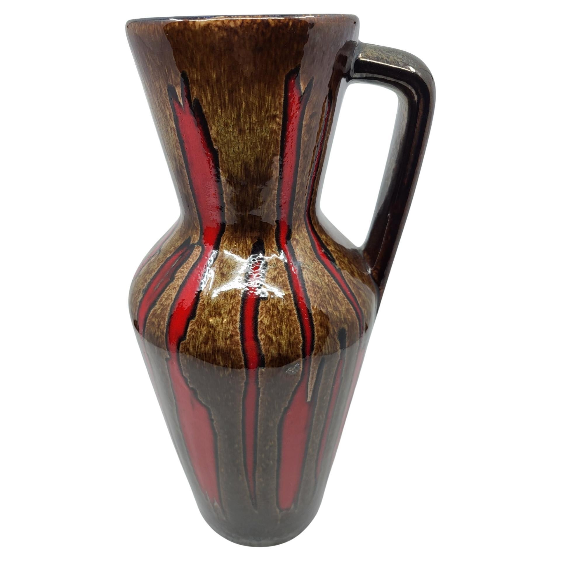 Vaso Scheurich Keramik modèle 407 en céramique marron et rouge Allemagne 1960