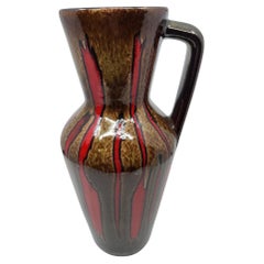 Vase Scheurich Keramik modèle 407 en céramique marron et rouge Allemagne 1960
