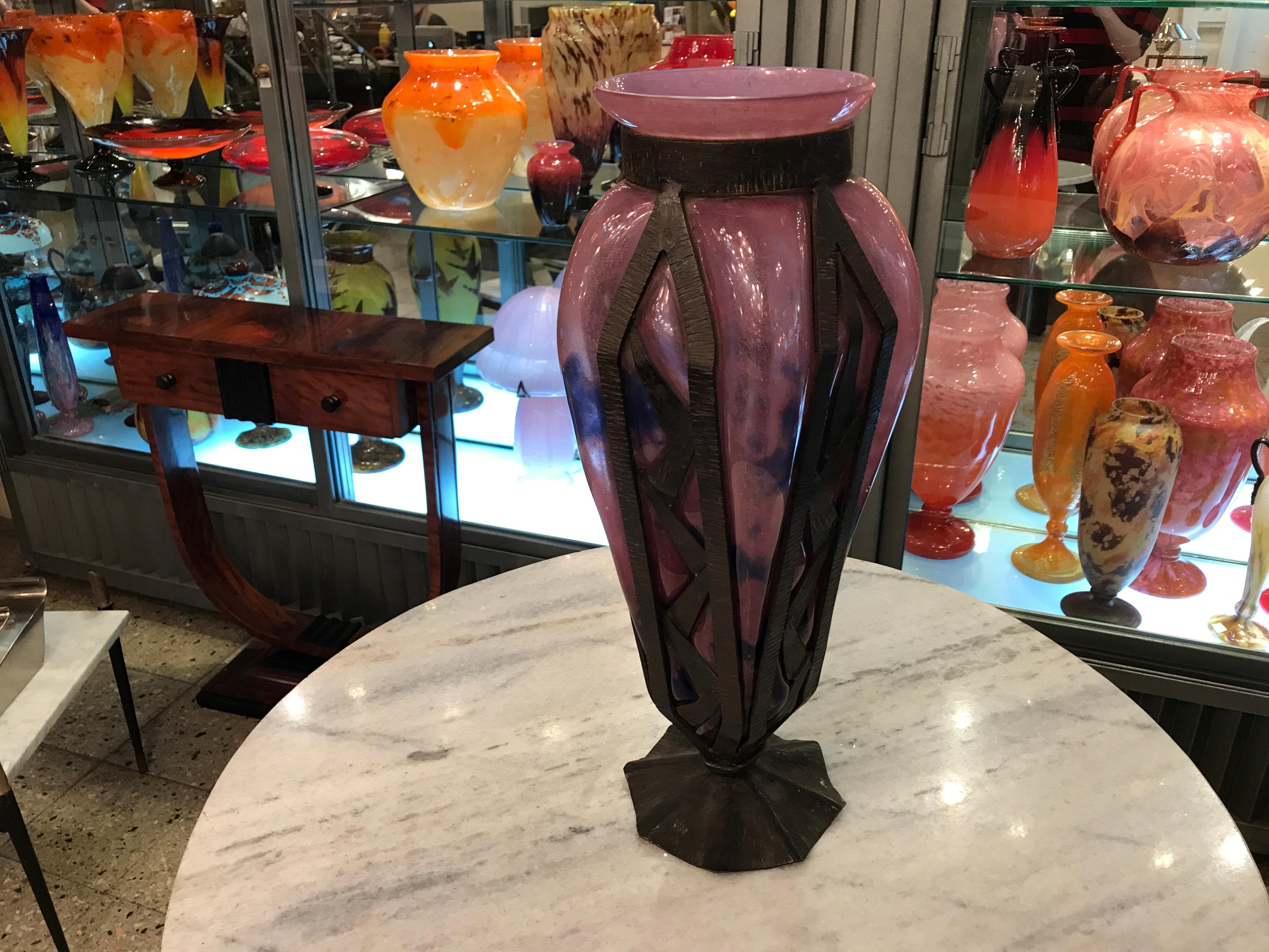 French  Vase Schneider with iron For Sale