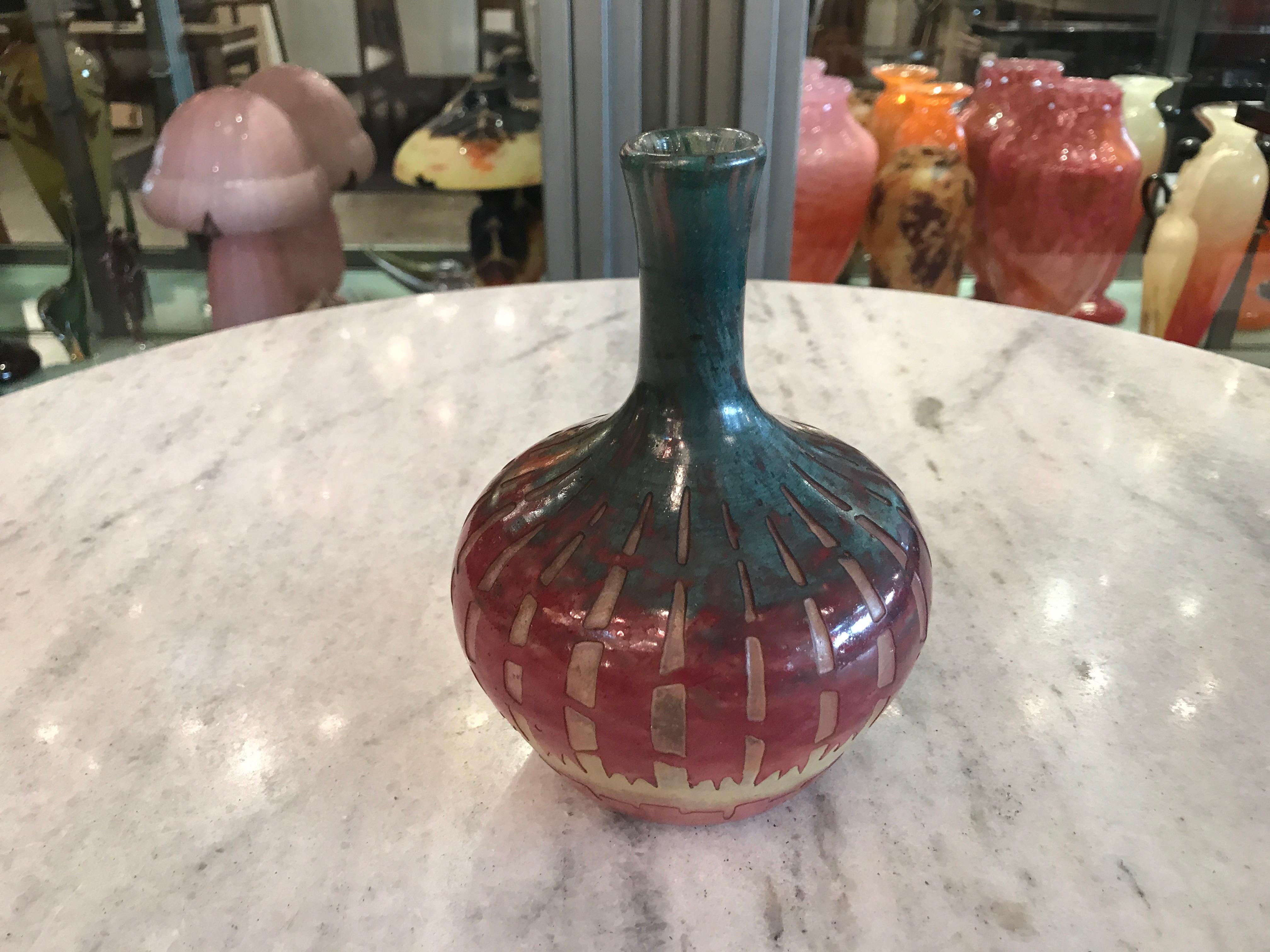  Vase Schneider With the symbol of candy or French flag, (Chickoree), 1920 For Sale 9
