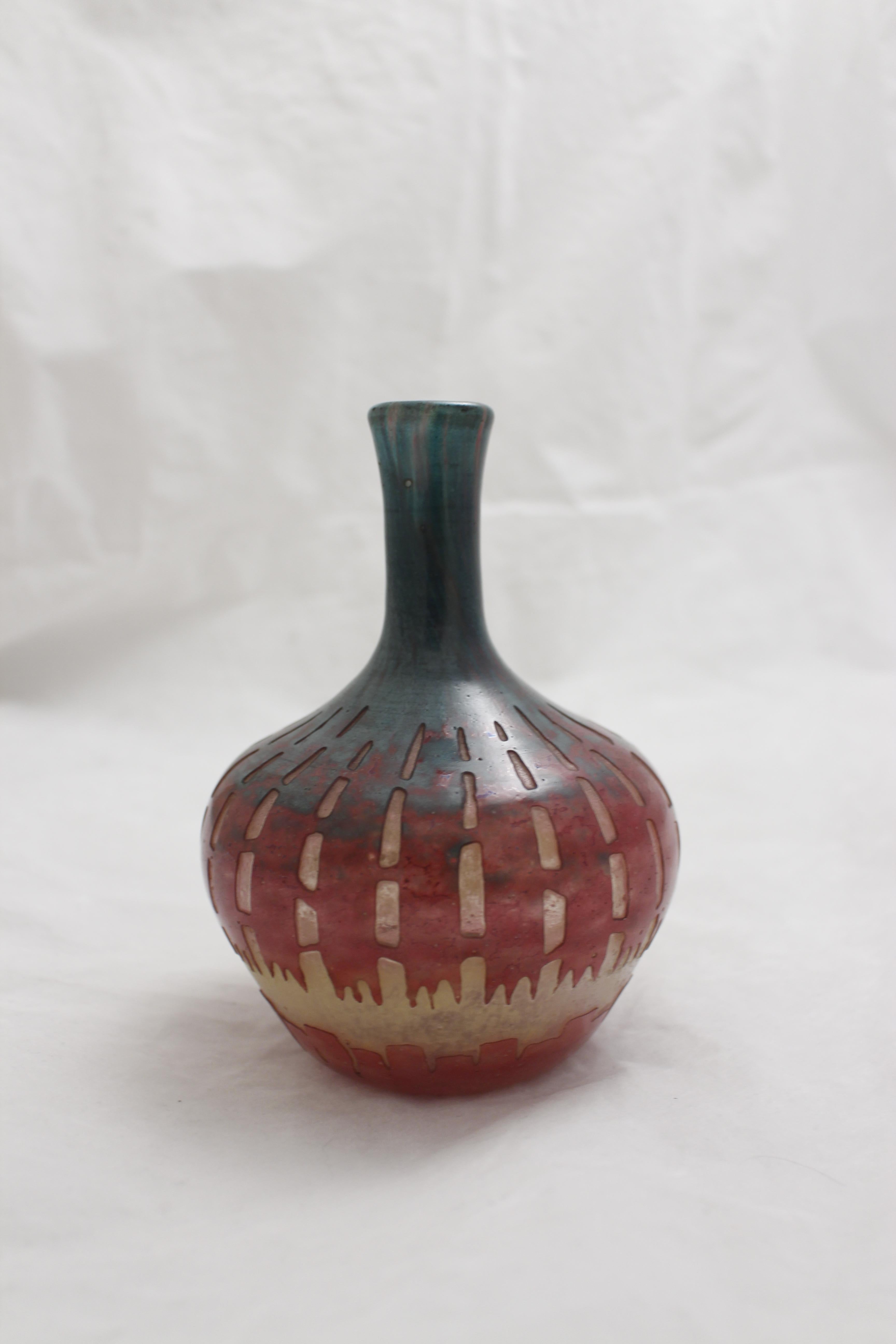 Early 20th Century  Vase Schneider With the symbol of candy or French flag, (Chickoree), 1920 For Sale