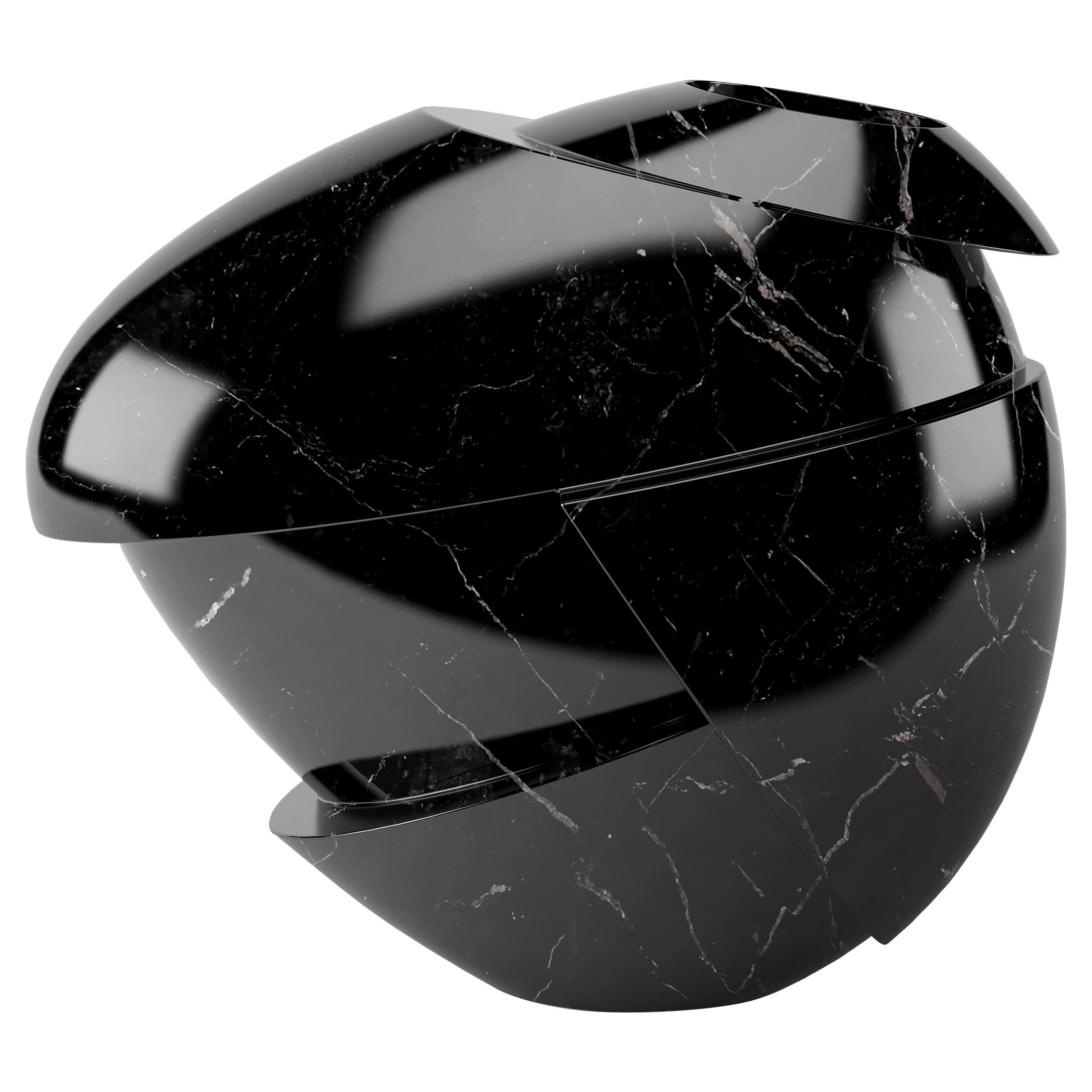 Vase Vessel Sculpture Black Marquina Marble Handmade Italian Collectible Design For Sale