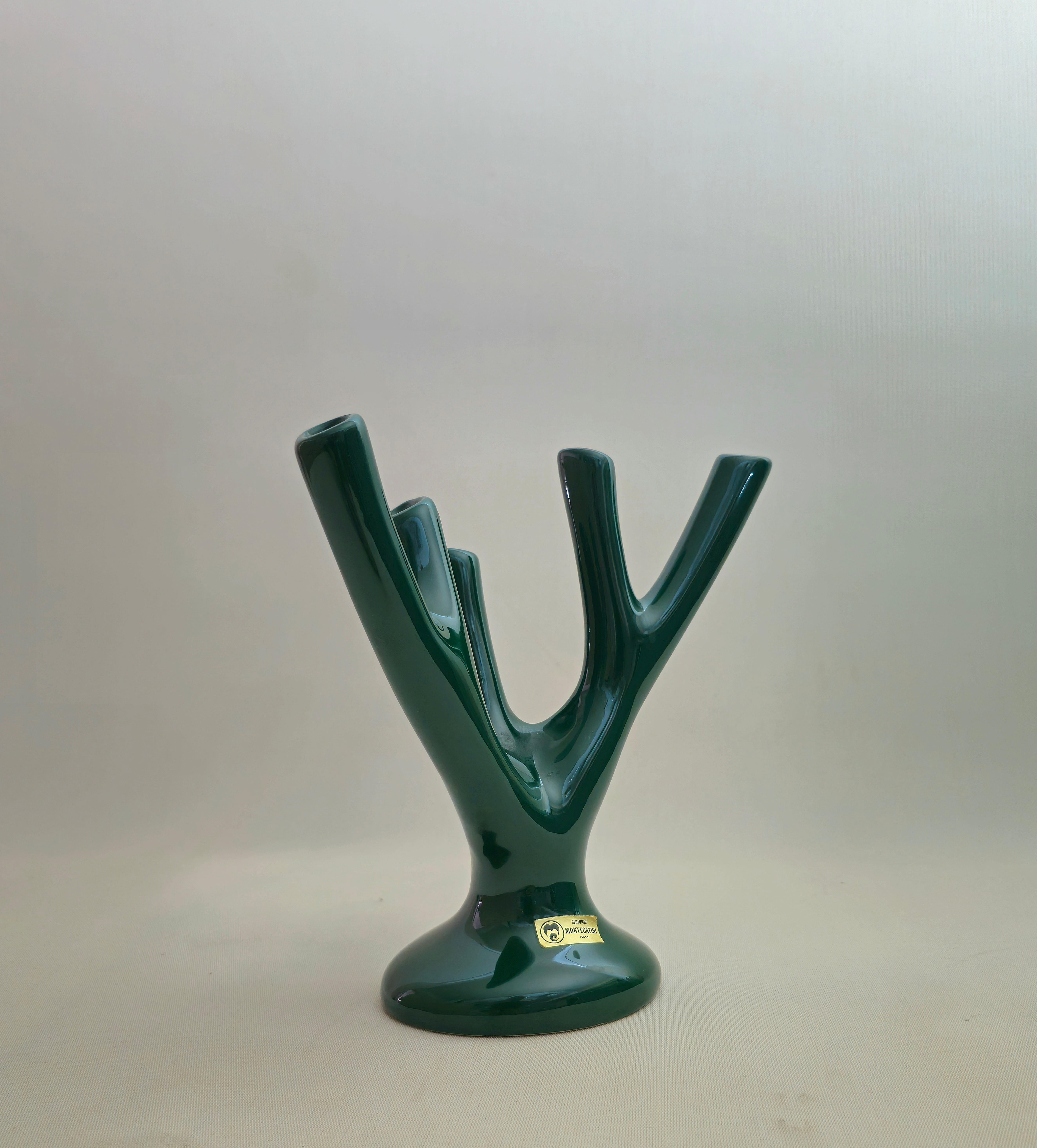 Vase Sculpture Gree Ceramic Coral Flower Holder Midcentury Italian Design, 1970s For Sale 6