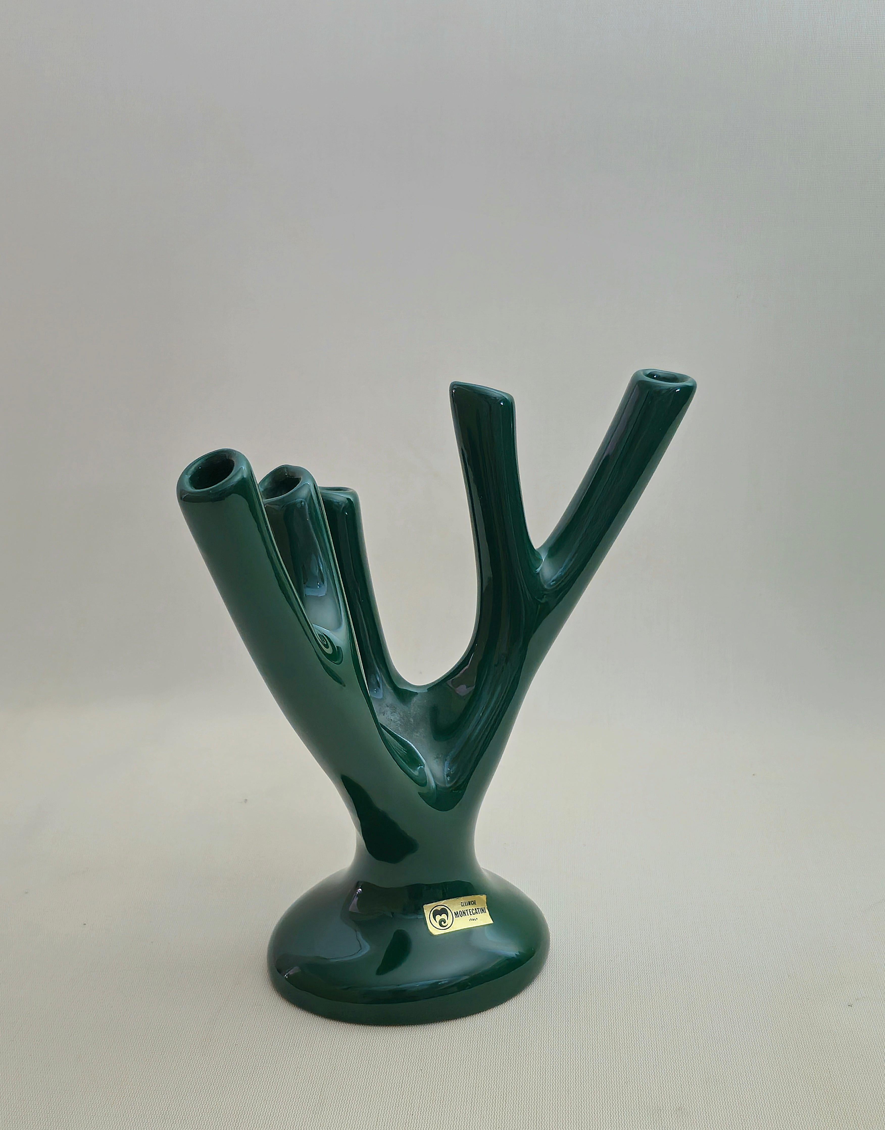 Vase Sculpture Gree Ceramic Coral Flower Holder Midcentury Italian Design, 1970s For Sale 7