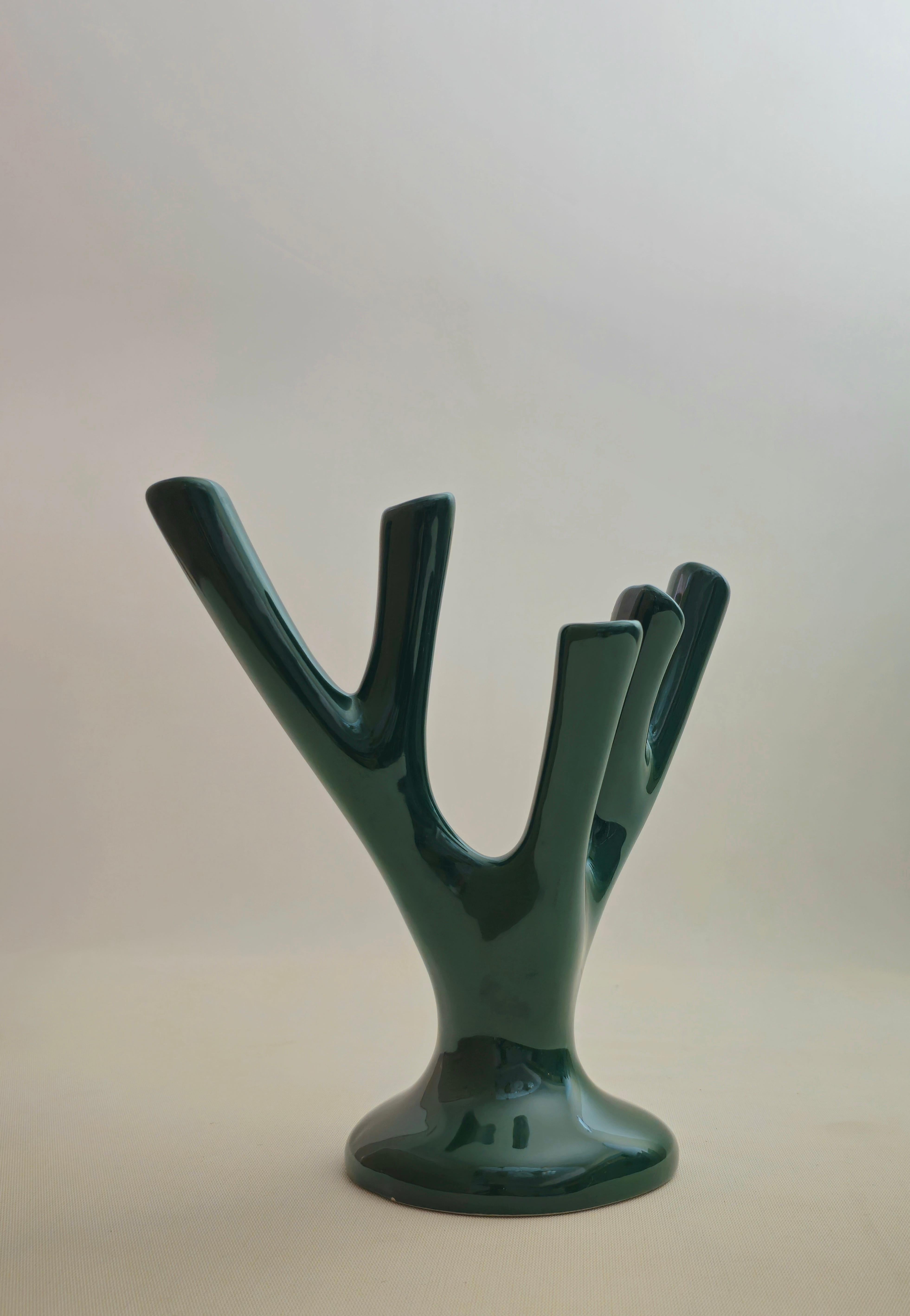 Vase Sculpture Gree Ceramic Coral Flower Holder Midcentury Italian Design, 1970s For Sale 2