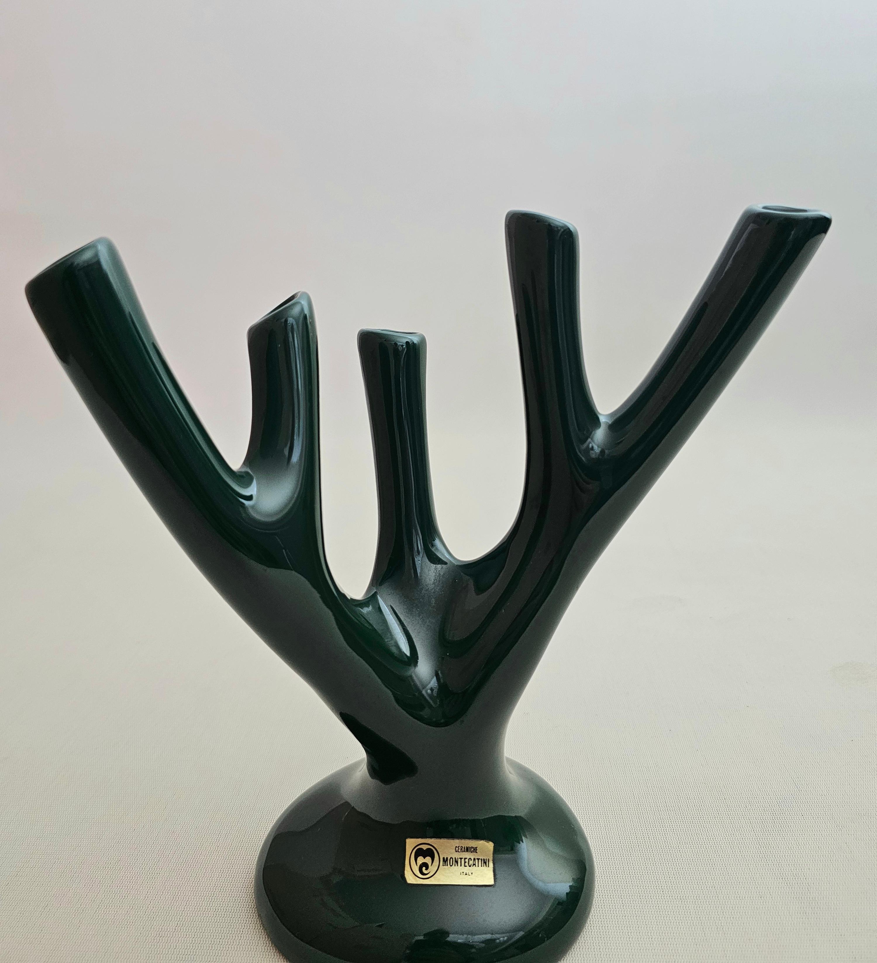 Vase Sculpture Gree Ceramic Coral Flower Holder Midcentury Italian Design, 1970s For Sale 3