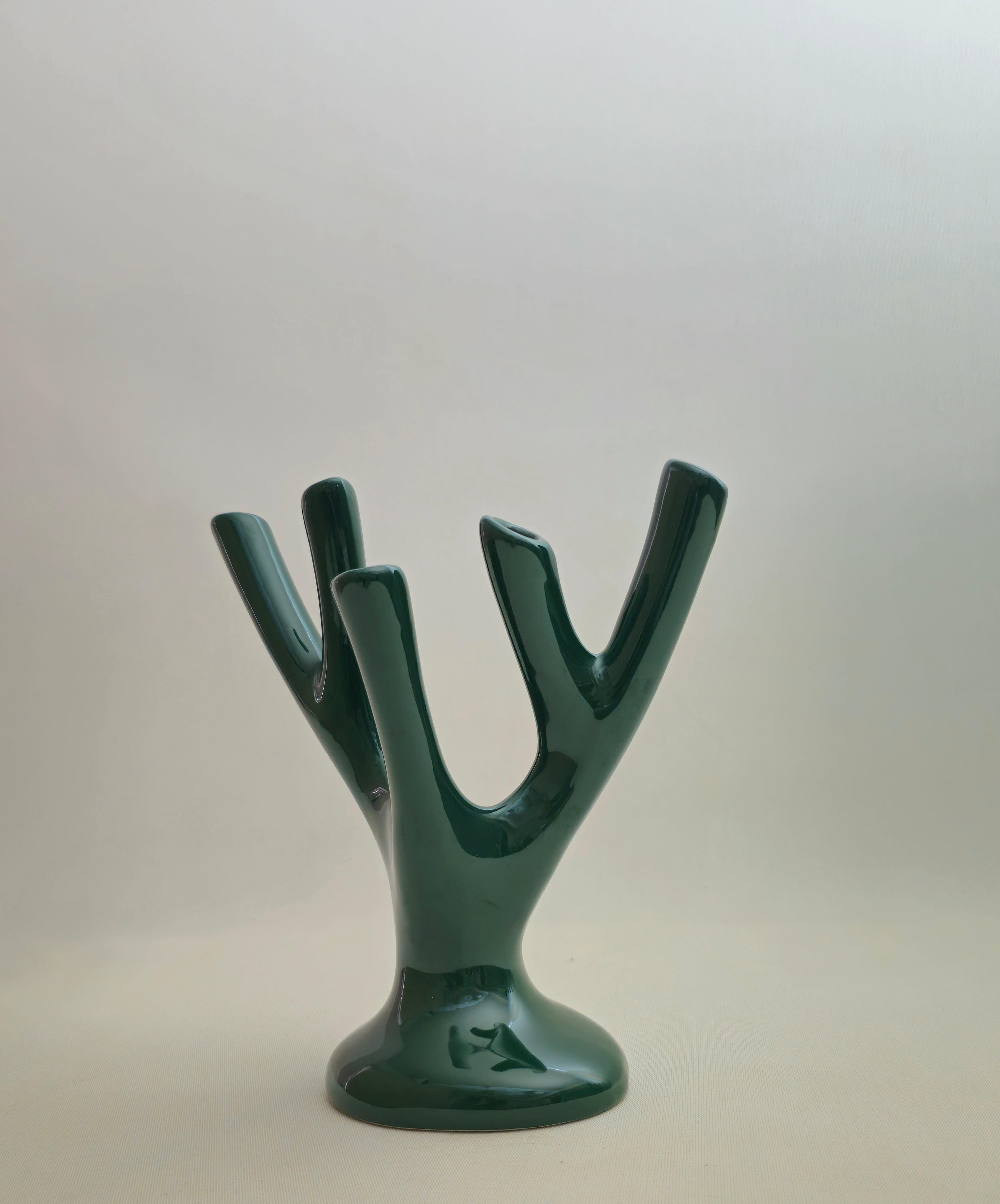 Vase Sculpture Gree Ceramic Coral Flower Holder Midcentury Italian Design, 1970s For Sale 4