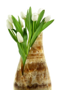 Vase Vessel Sculpture Tulip Amber Onyx Marble Collectible Design Handmade Italy