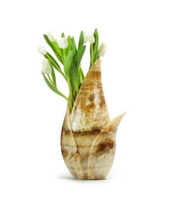 Vase Vessel Decorative Sculpture Tulip Shape Amber Onyx Marble Hand-carved Italy