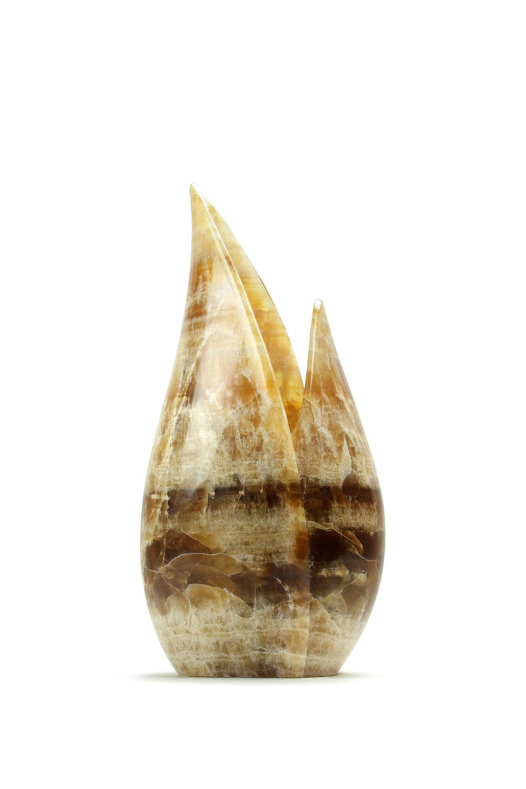 Italian Vase Vessel Sculpture Tulip Amber Onyx Marble Collectible Design Handmade Italy For Sale