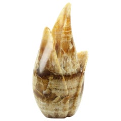 Vase Vessel Sculpture Tulip Solid Block Amber Onyx Handmade Italy Collectible 