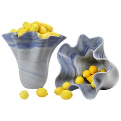 Vase Vessel Sculpture Organic Shape Solid Block Blue Azul Marble Collectible