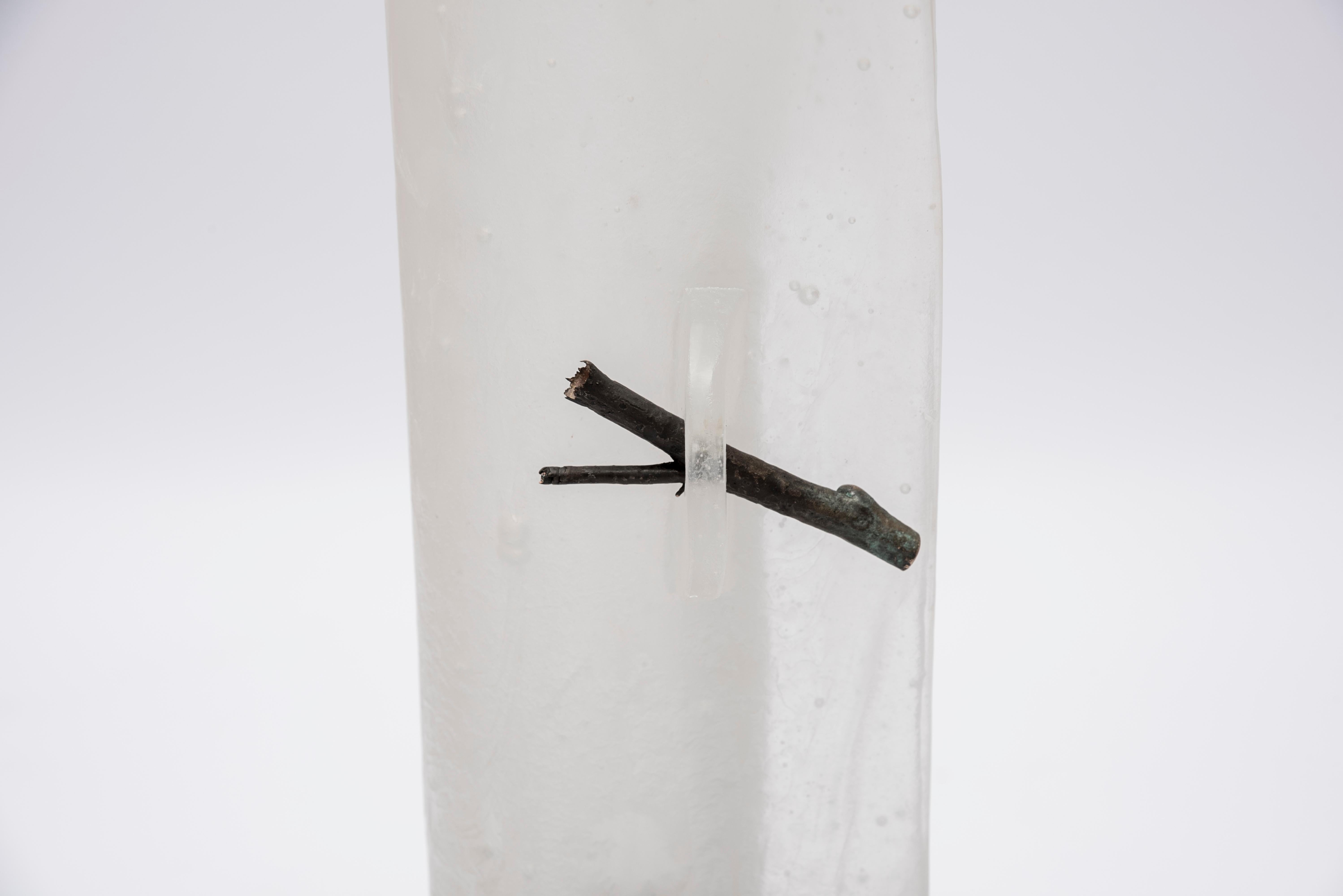 Vase Sculpture in Frosted Glass and Marble Base by Georges Stahl In Distressed Condition For Sale In Bois-Colombes, FR