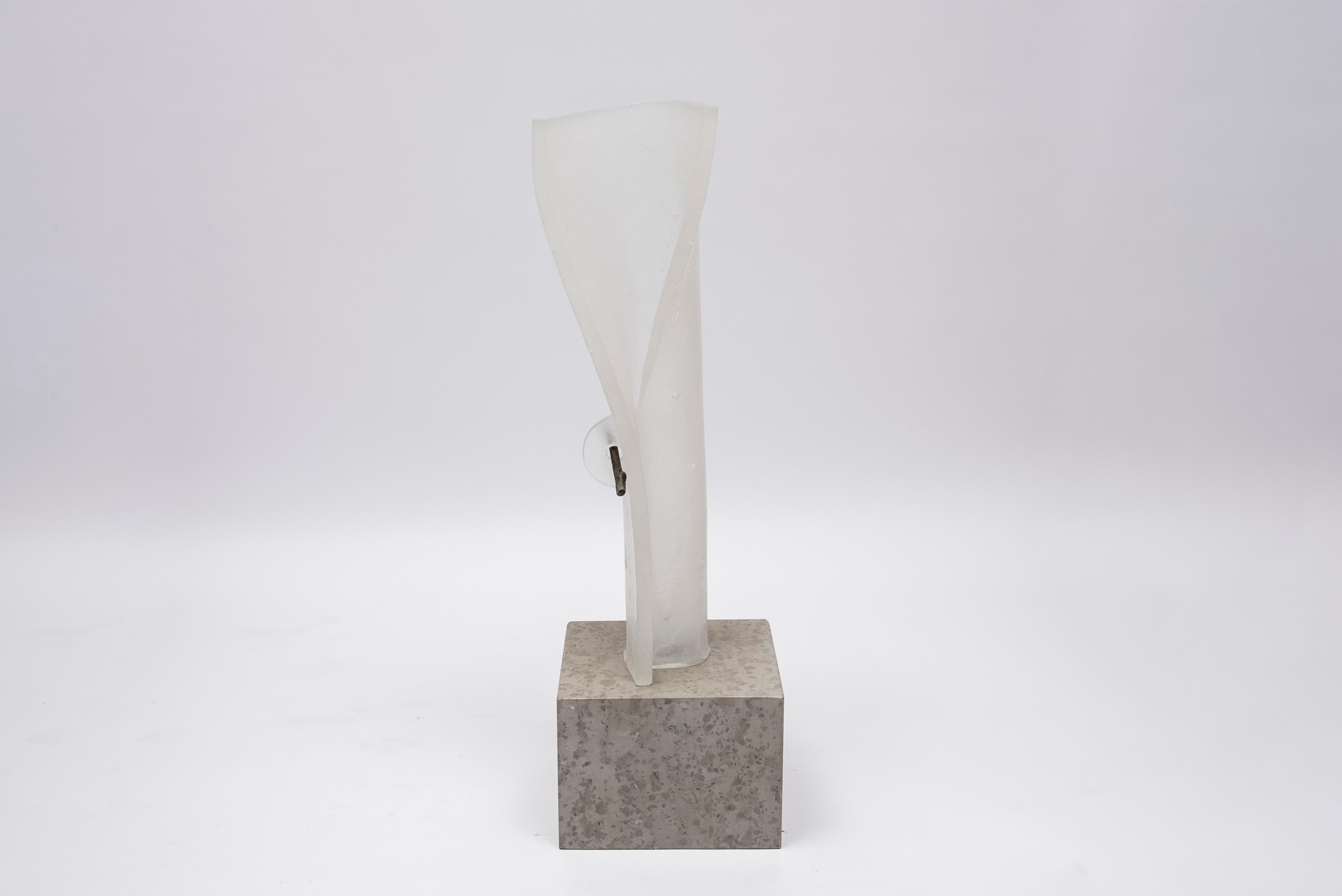 Vase Sculpture in Frosted Glass and Marble Base by Georges Stahl For Sale 1