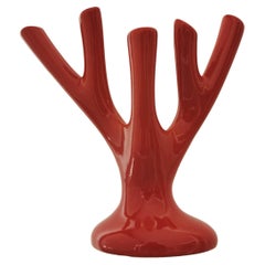Vase Sculpture Red Ceramic Coral Flower Holder Midcentury Italian Design, 1970s