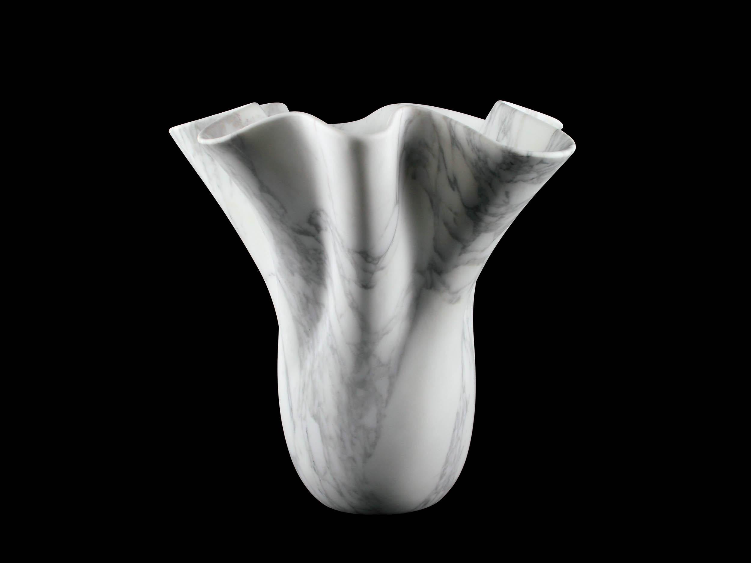 Vase Vessel Sculpture Organic Shape White Arabescato Marble Handmade Italy For Sale 2