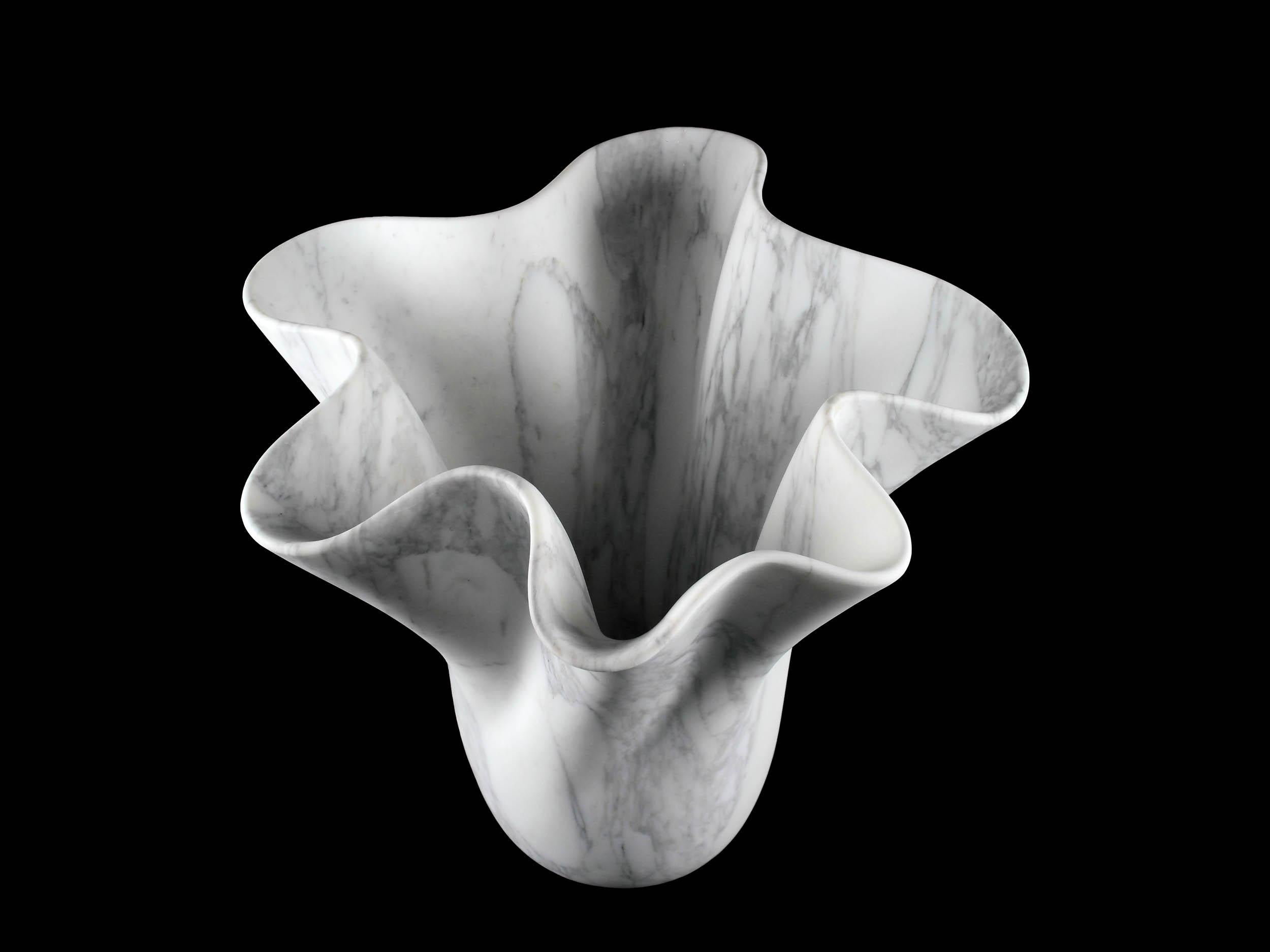 Vase Vessel Sculpture Organic Shape White Arabescato Marble Handmade Italy For Sale 3