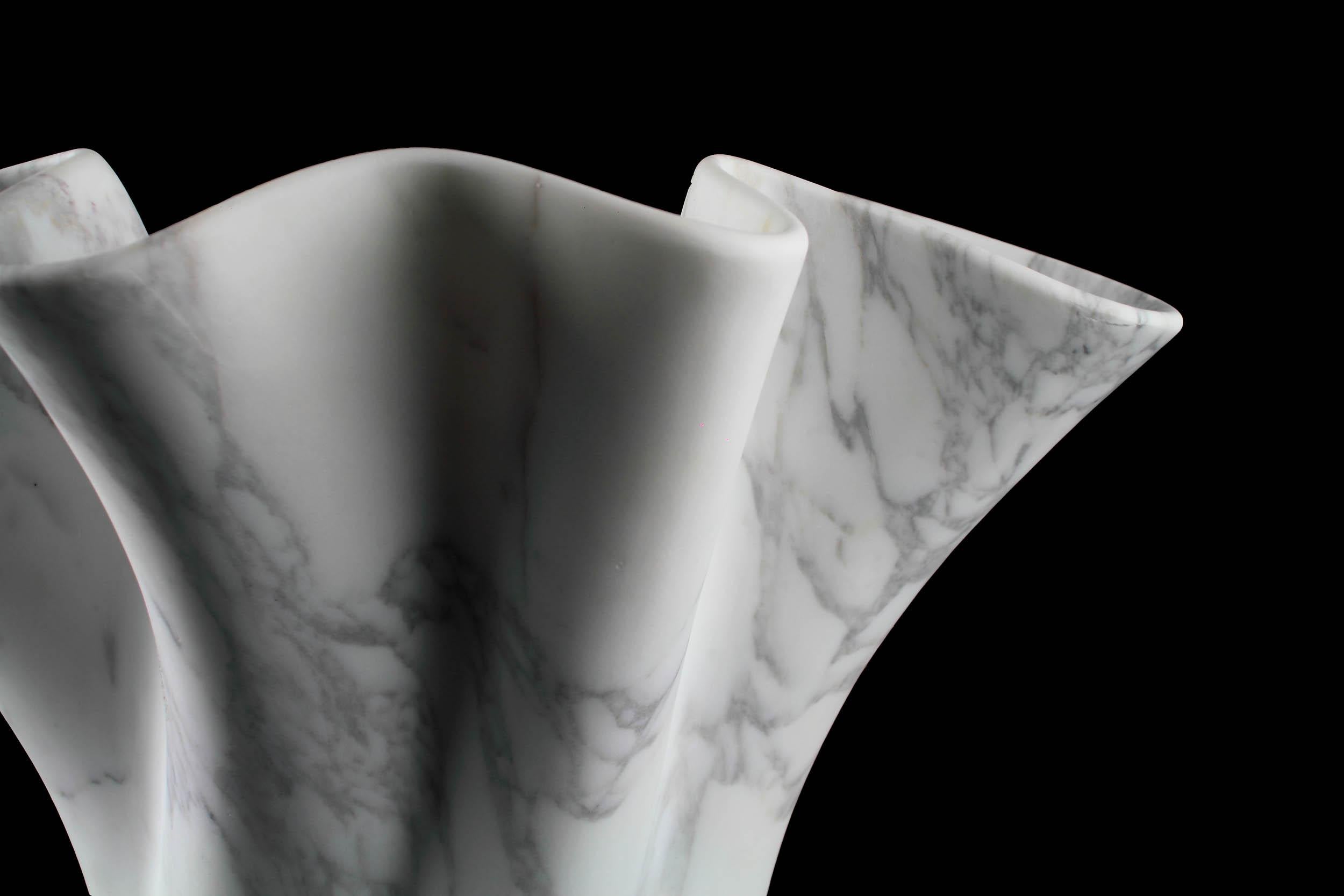 Vase Vessel Sculpture Organic Shape White Arabescato Marble Handmade Italy For Sale 4