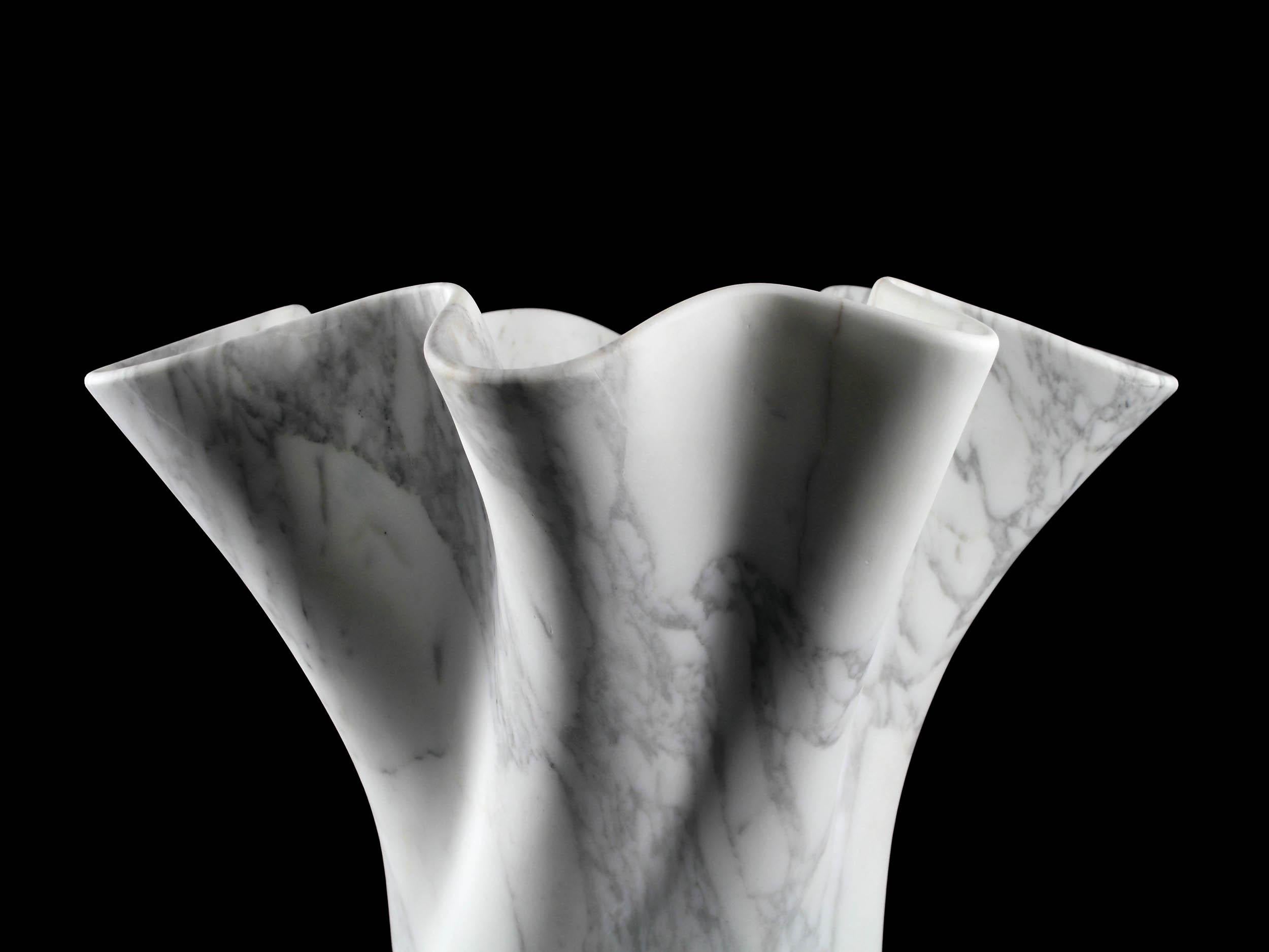 Vase Vessel Sculpture Organic Shape White Arabescato Marble Handmade Italy For Sale 7