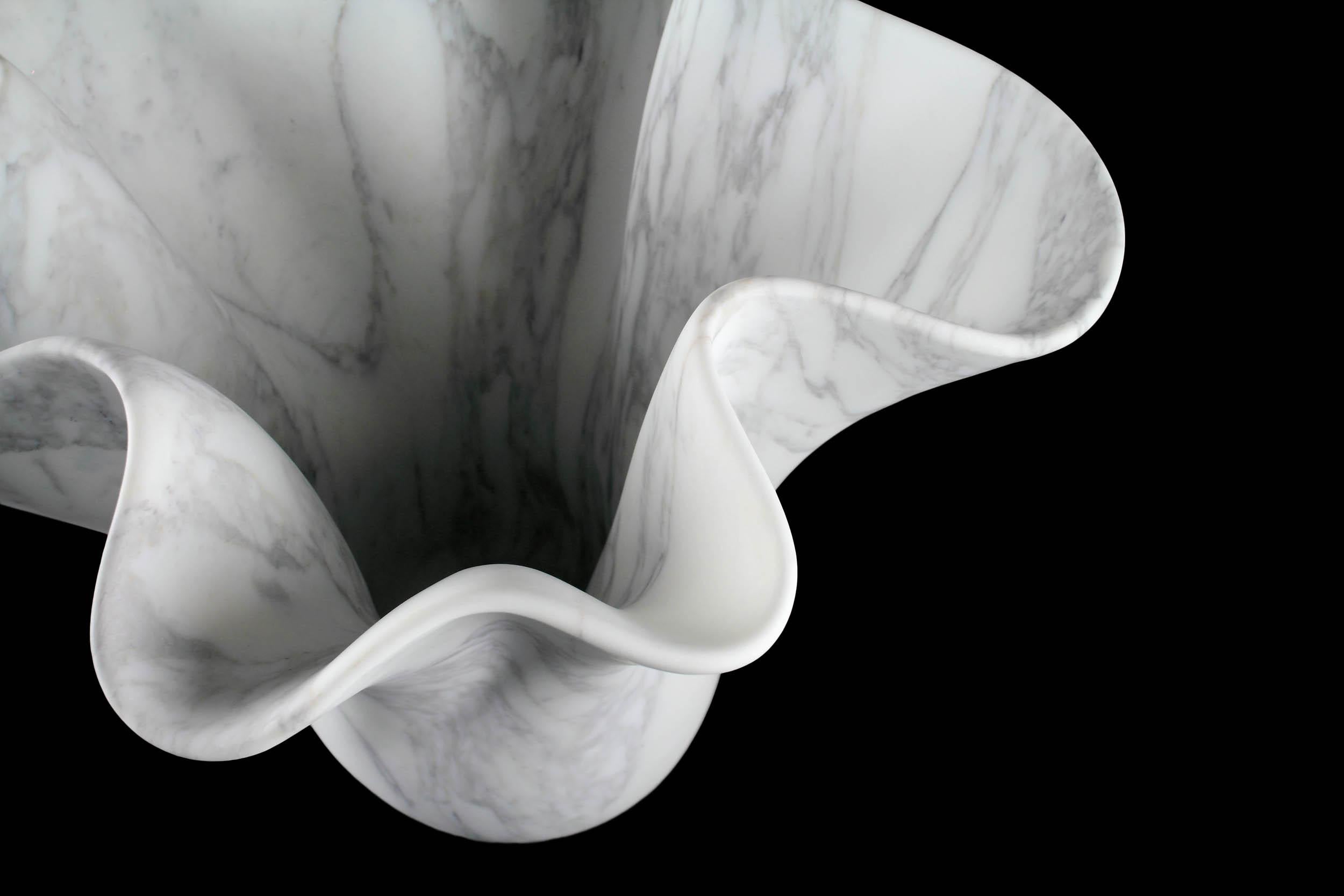 Vase Vessel Sculpture Solid Block White Arabescato Marble Carrara Handmade Italy For Sale 9