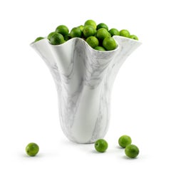 Vase Vessel Sculpture Solid Block White Arabescato Marble Carrara Handmade Italy