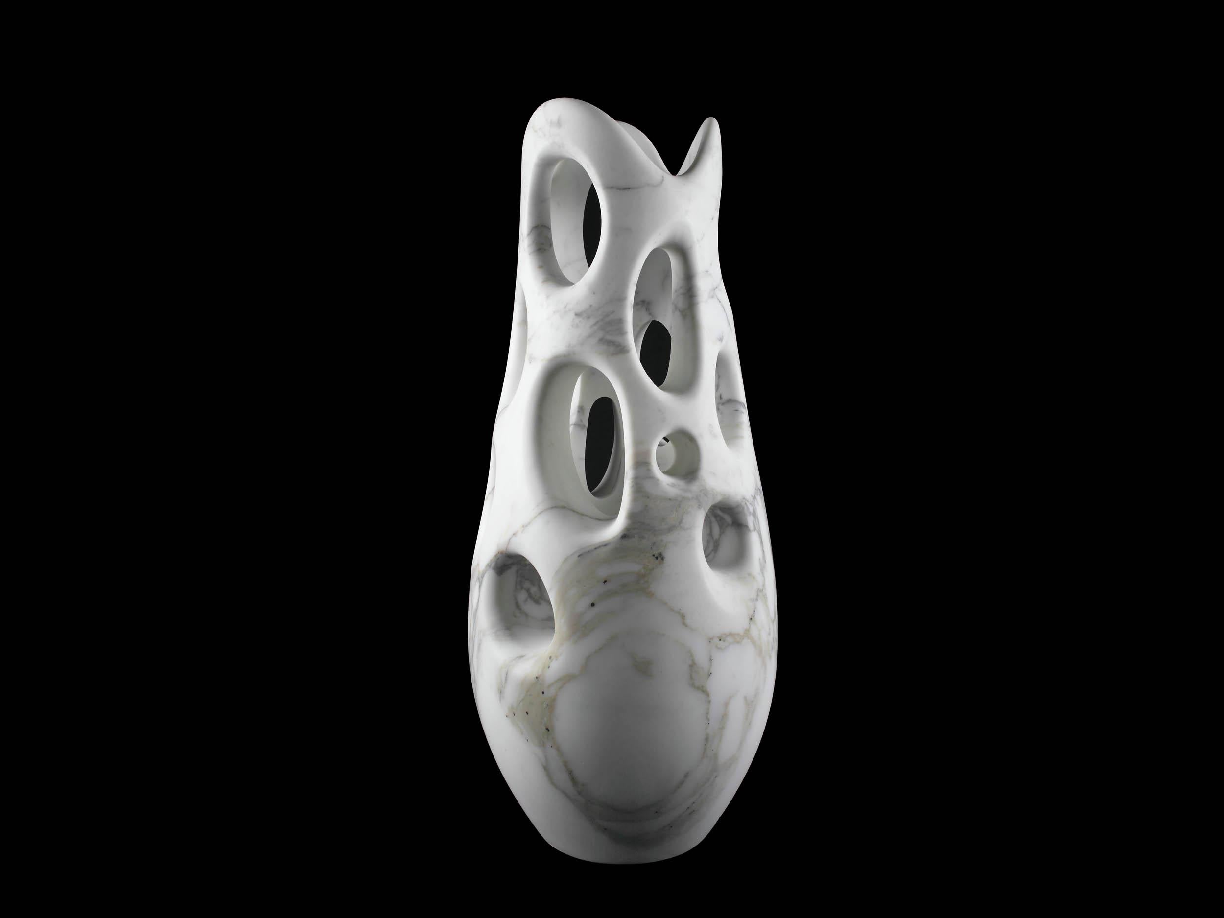 Hand-Carved Vase Vessel Decorative Sculpture Organic Shape White Marble Hand-carved Italy For Sale