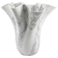 Vase Vessel Sculpture Organic Shape White Arabescato Marble Handmade Italy