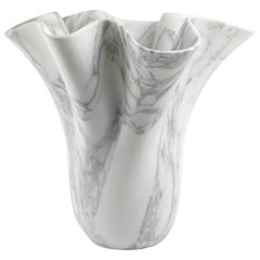 Vase Vessel Sculpture Solid Block White Arabescato Marble Carrara Handmade Italy