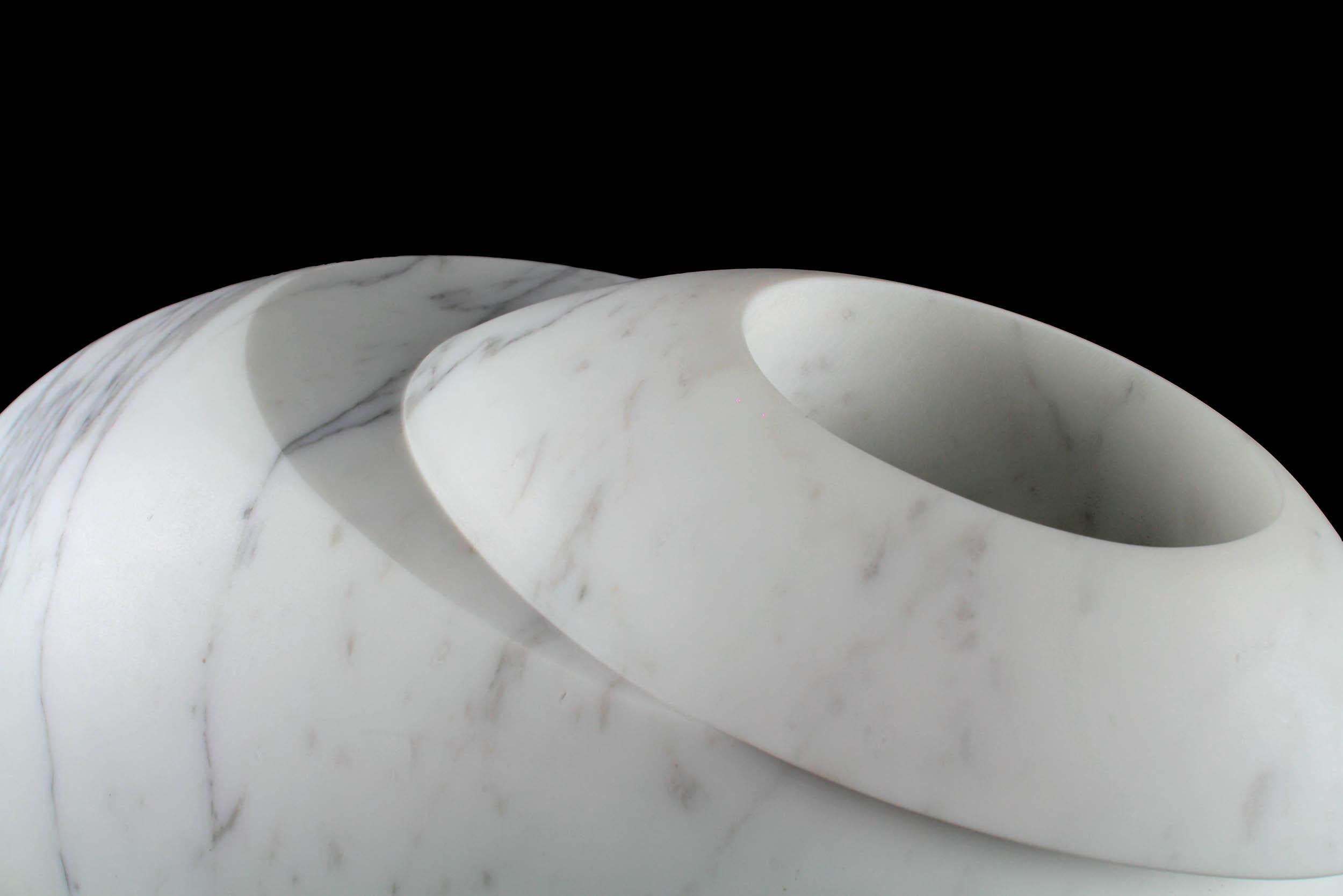 XXIe siècle et contemporain Vase Décoration Sculpture en Marbre Statuaire Blanc Géométrique Sculpté à la Main en vente