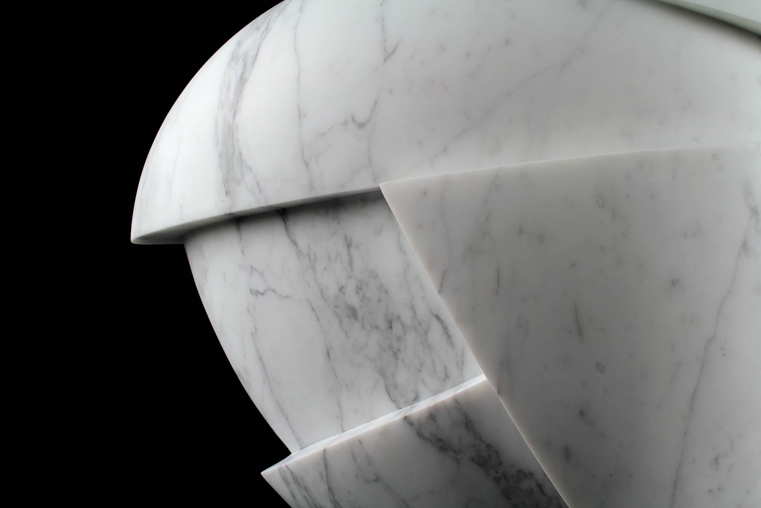 Vase Décoration Sculpture en Marbre Statuaire Blanc Géométrique Sculpté à la Main en vente 1