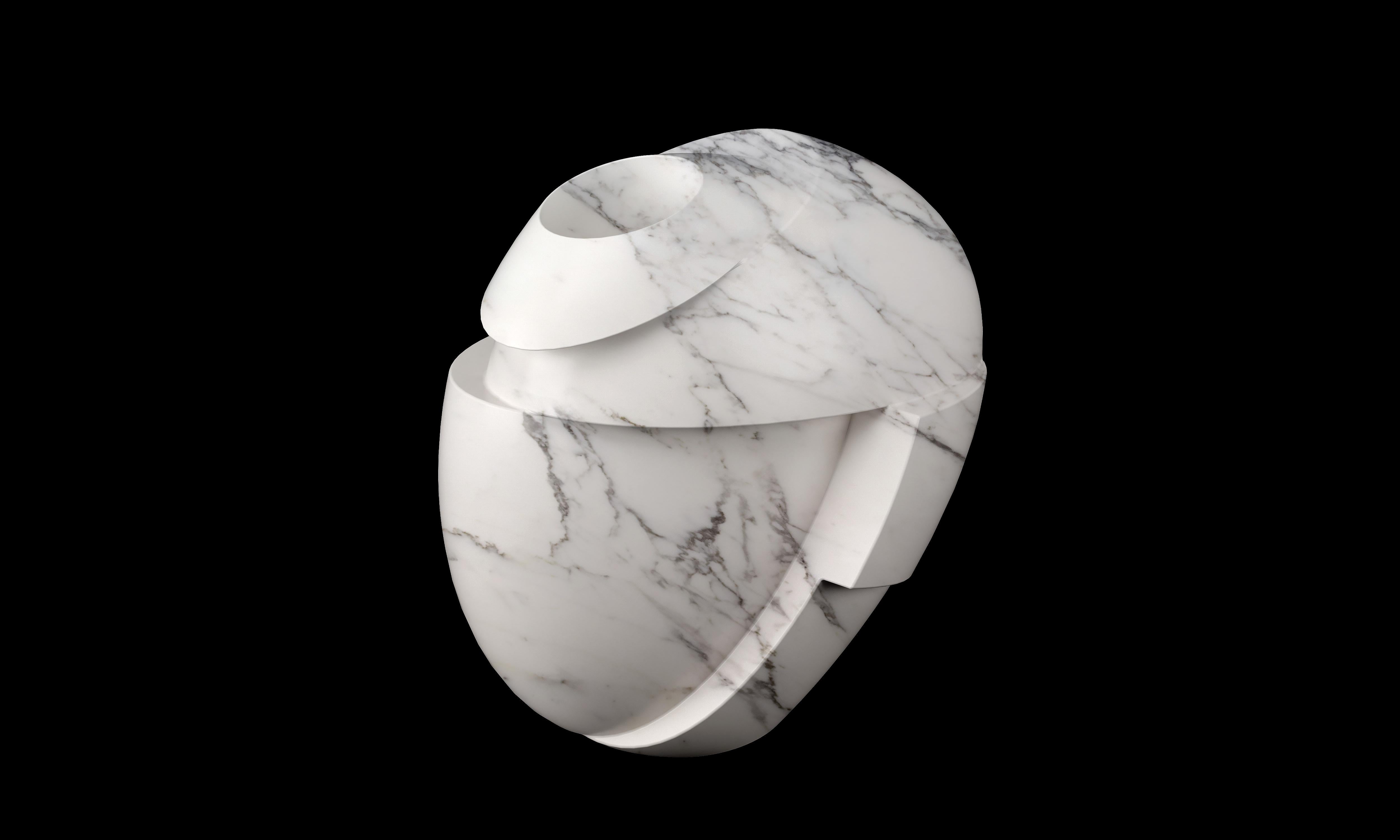Modern Vase Vessel Sculpture White Statuary Marble Abstract Shape Collectible Design For Sale