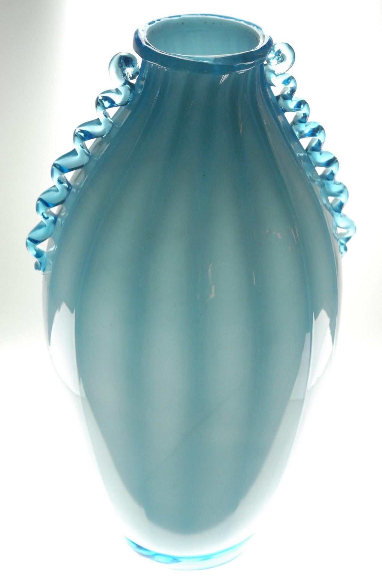 Vase Sfumato, Cirillo Maschio, Attributed Aquamarine with Morisa Murano, 1920s For Sale 2