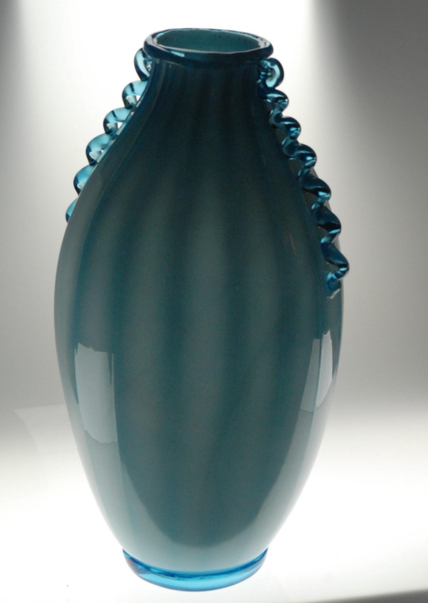 Vase Sfumato, Cirillo Maschio, Attributed Aquamarine with Morisa Murano, 1920s For Sale 3