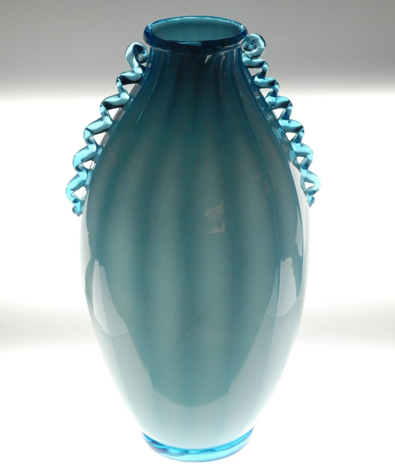 Vase Sfumato, Cirillo Maschio, Attributed Aquamarine with Morisa Murano, 1920s For Sale 4