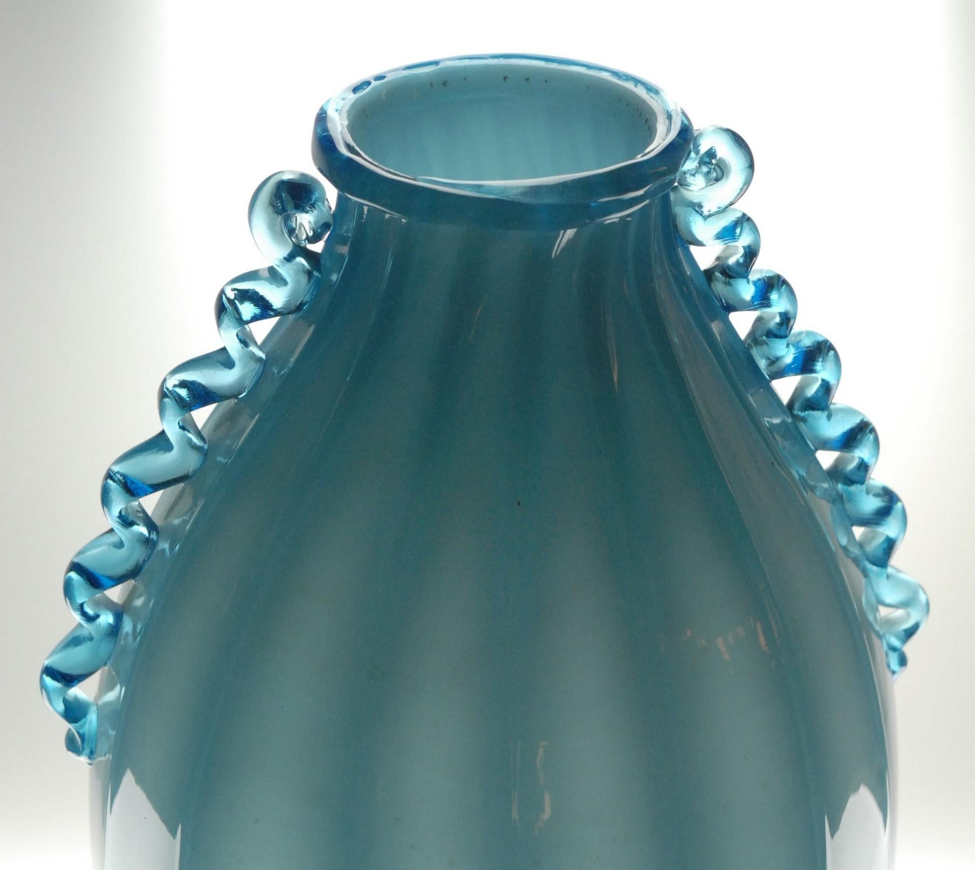 Italian Vase Sfumato, Cirillo Maschio, Attributed Aquamarine with Morisa Murano, 1920s For Sale