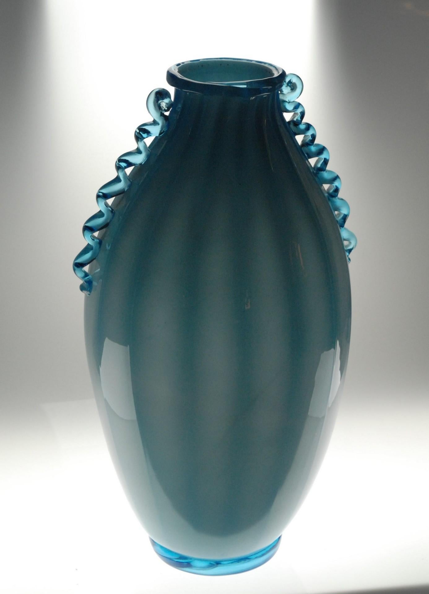 Art Glass Vase Sfumato, Cirillo Maschio, Attributed Aquamarine with Morisa Murano, 1920s For Sale