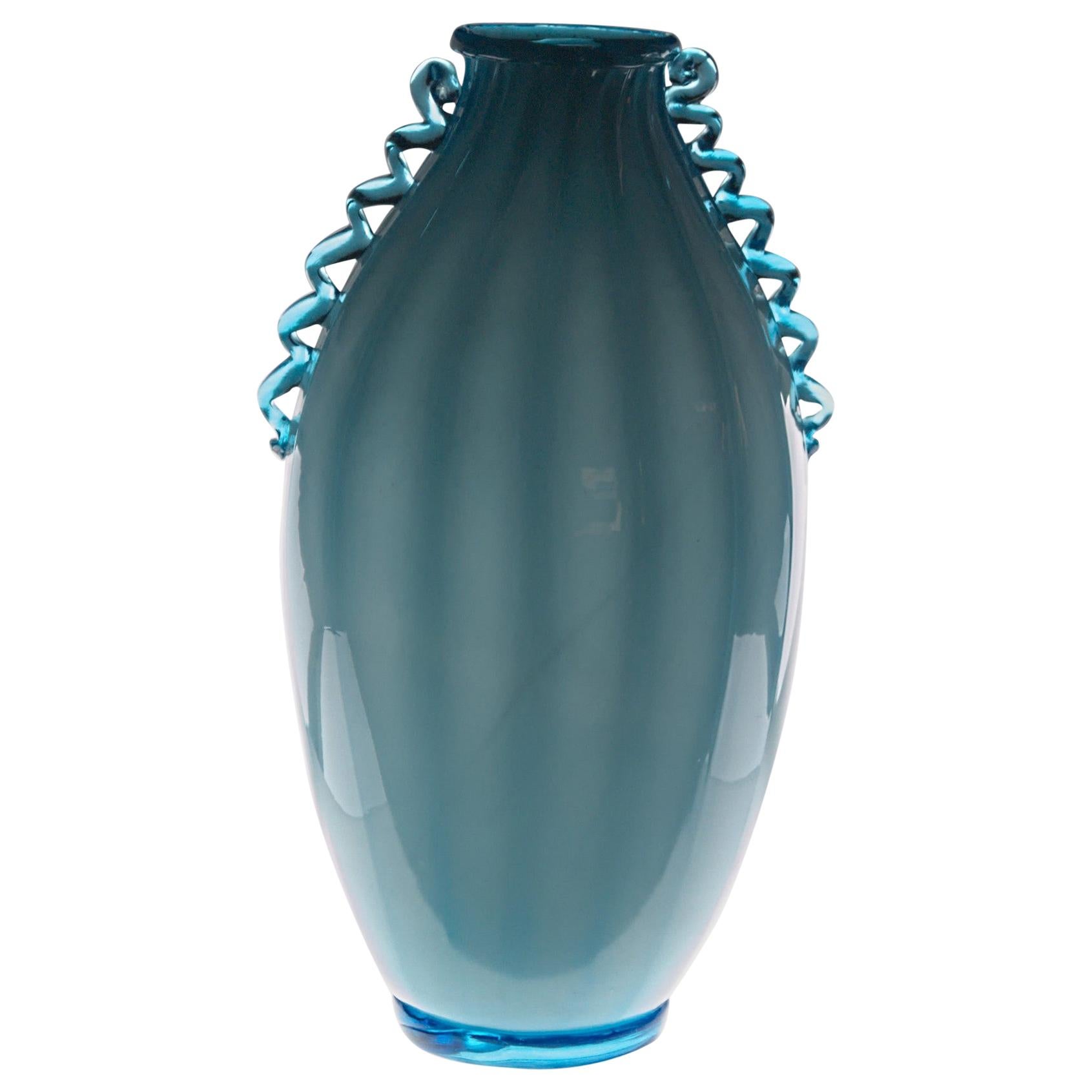 Vase Sfumato, Cirillo Maschio, Attributed Aquamarine with Morisa Murano, 1920s For Sale
