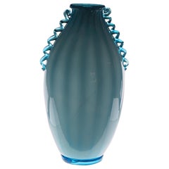 Antique Vase Sfumato, Cirillo Maschio, Attributed Aquamarine with Morisa Murano, 1920s