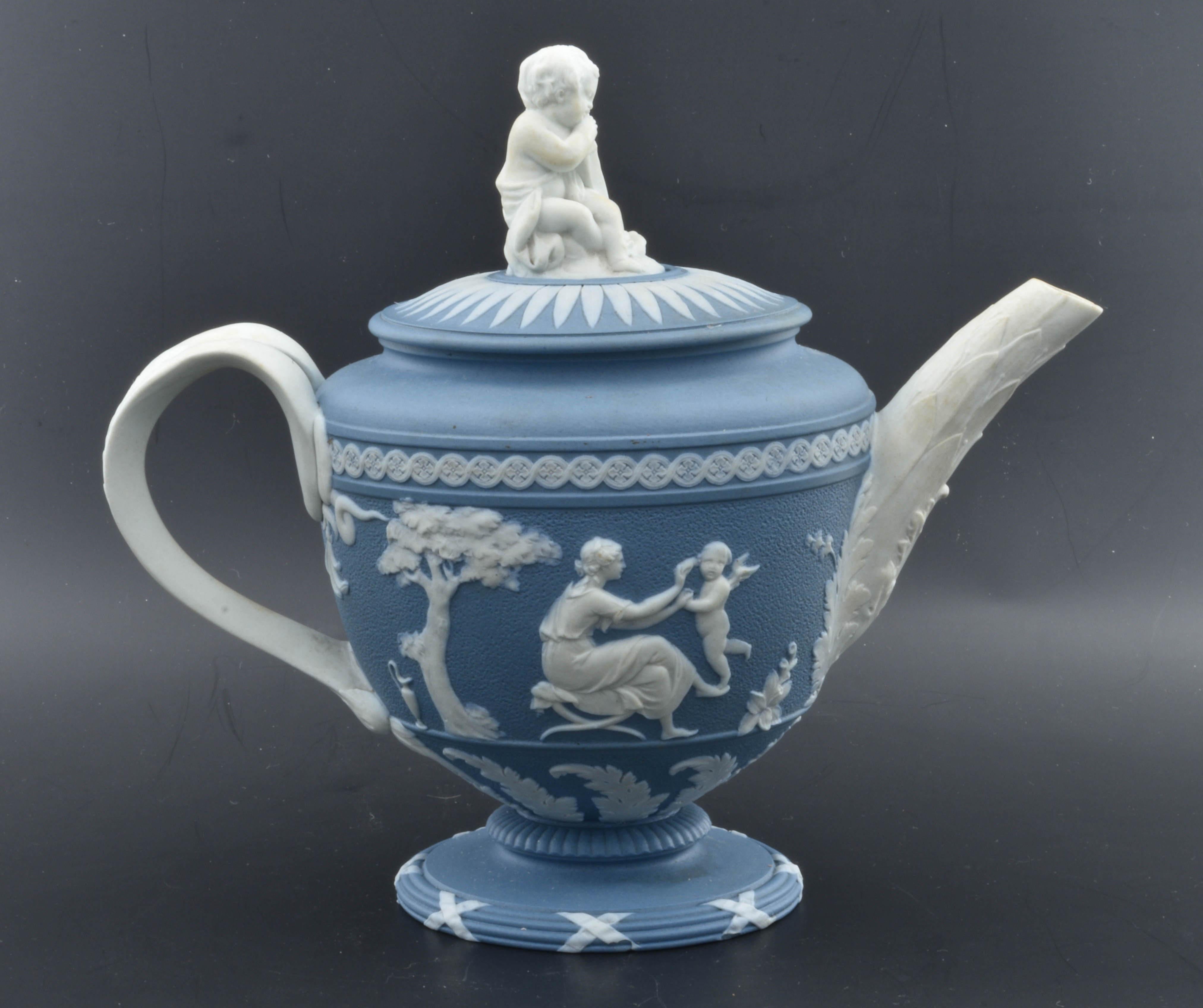 Neoclassical Vase-Shaped Teapot in Blue Jasperware, Wedgwood C1790
